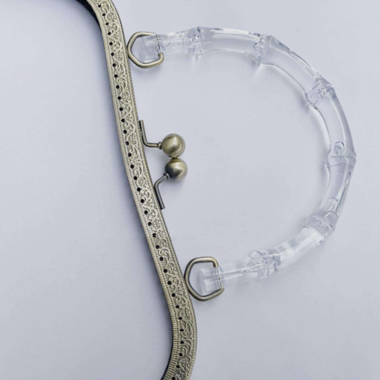 Metal Purse Handbag Frame with Handle Kiss Clasp Lock Supplies Clear Handle