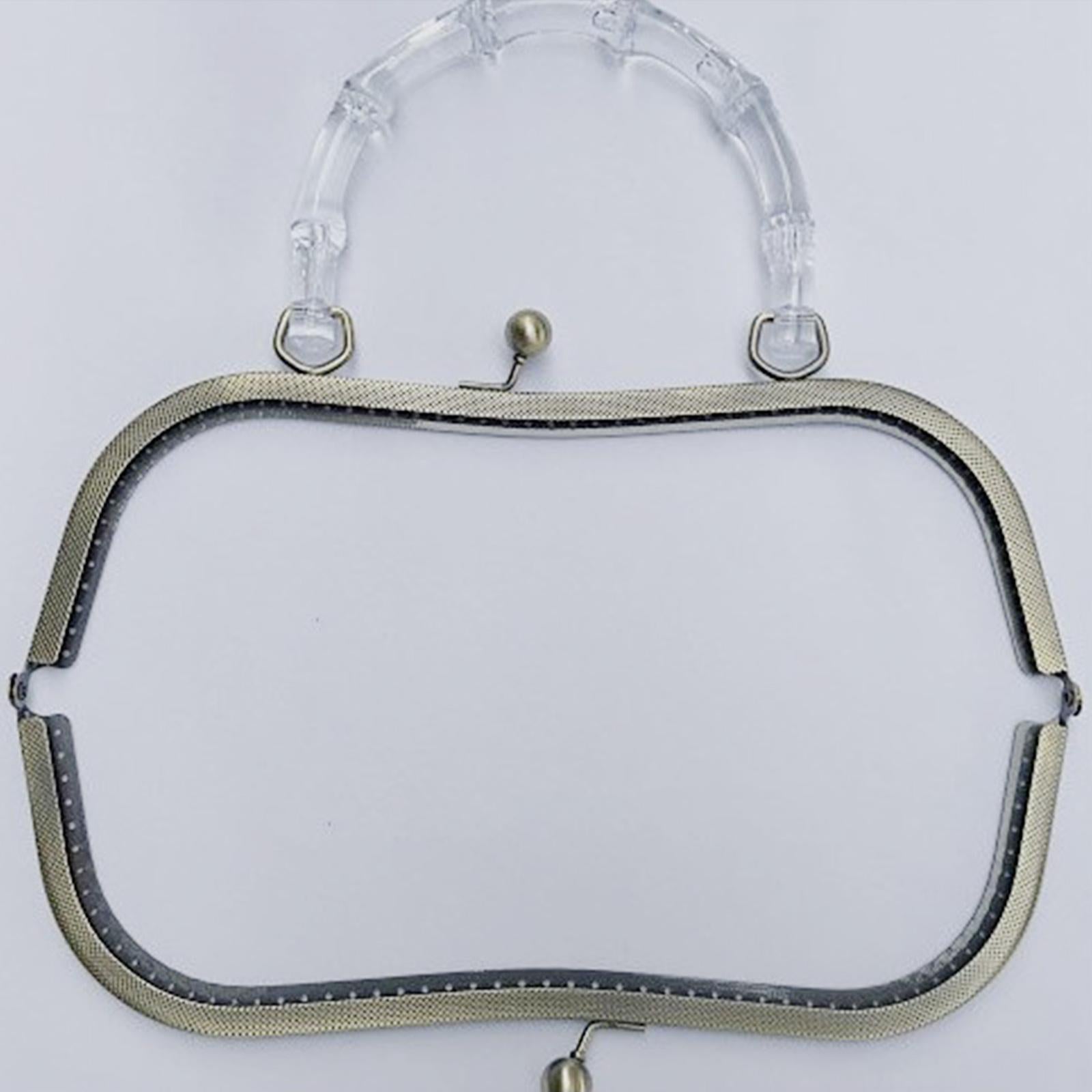 Metal Purse Handbag Frame with Handle Kiss Clasp Lock Supplies Clear Handle