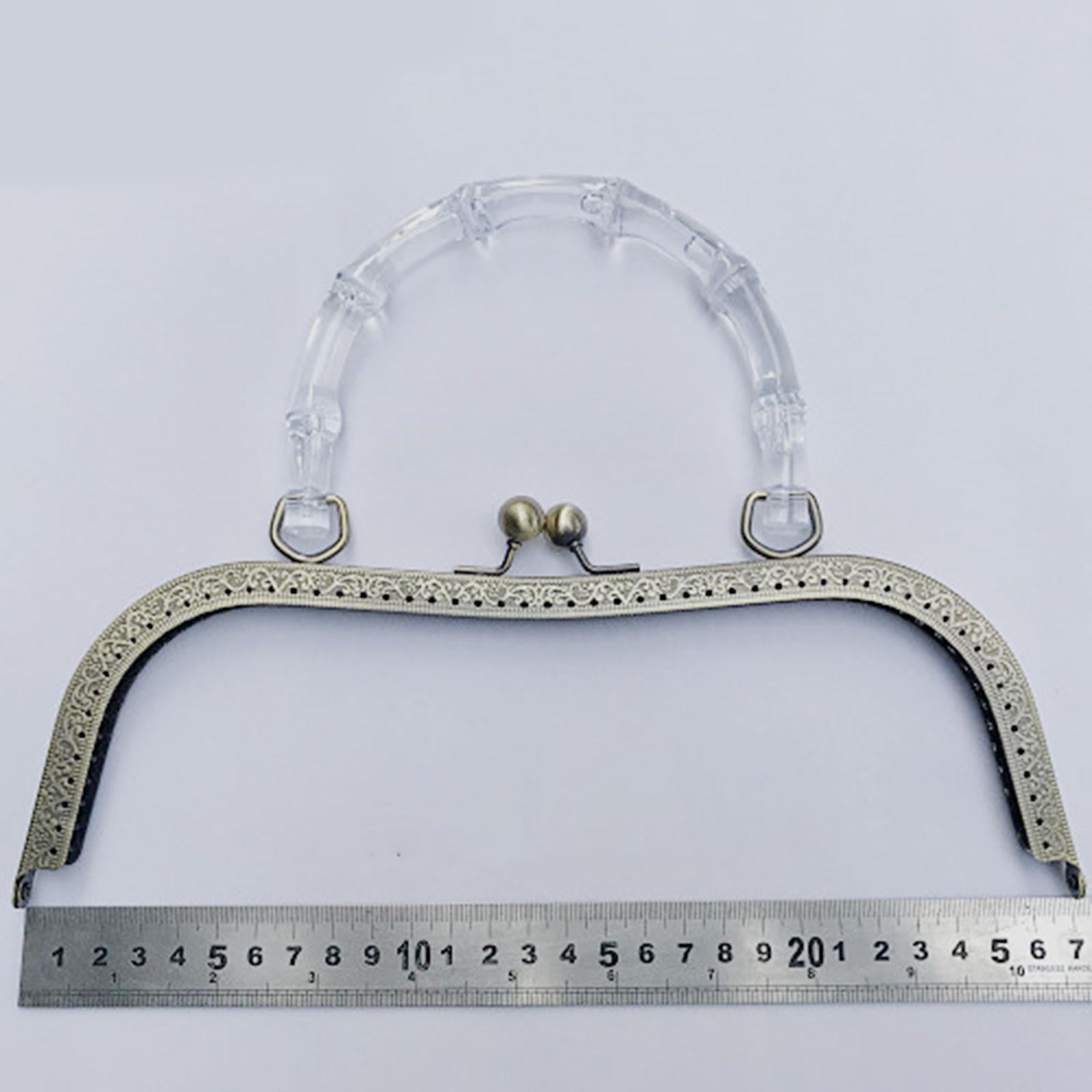 Metal Purse Handbag Frame with Handle Kiss Clasp Lock Supplies Clear Handle