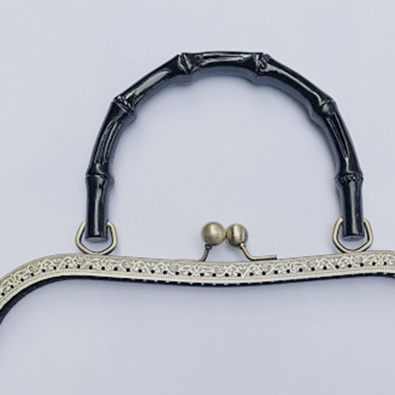 Metal Purse Handbag Frame with Handle Kiss Clasp Lock Supplies Black Handle