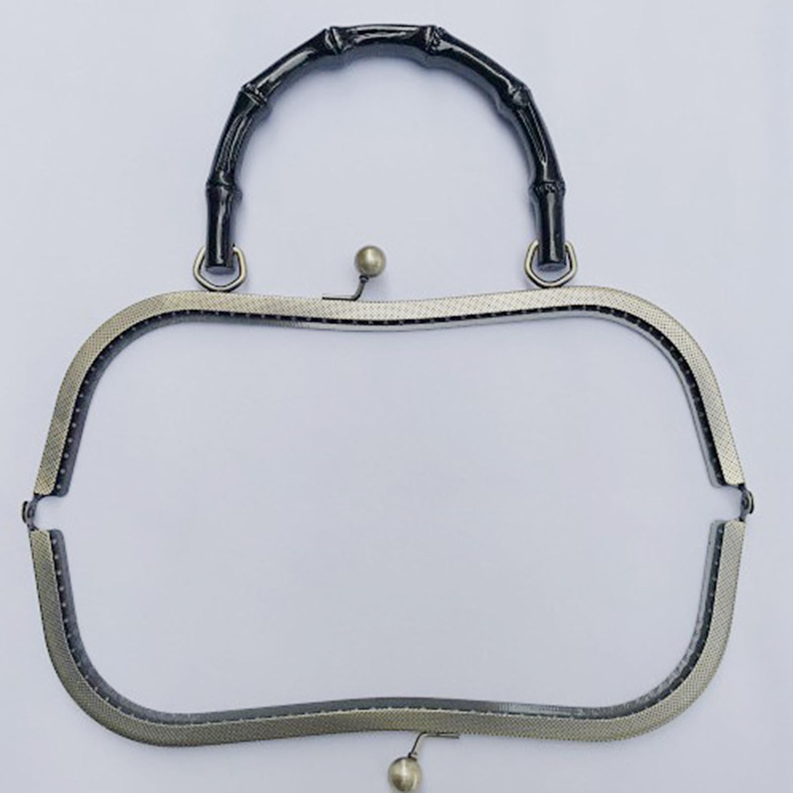 Metal Purse Handbag Frame with Handle Kiss Clasp Lock Supplies Black Handle