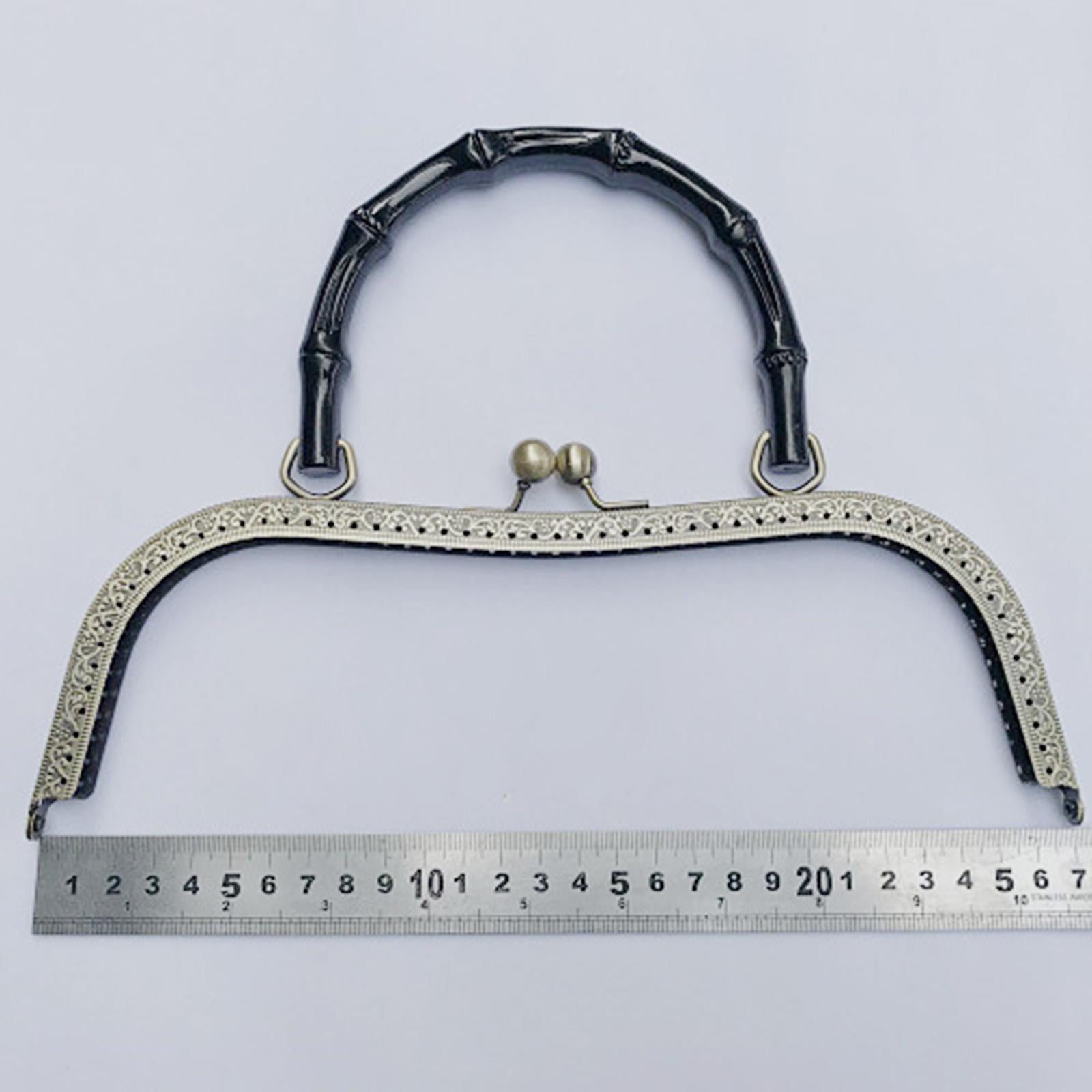 Metal Purse Handbag Frame with Handle Kiss Clasp Lock Supplies Black Handle