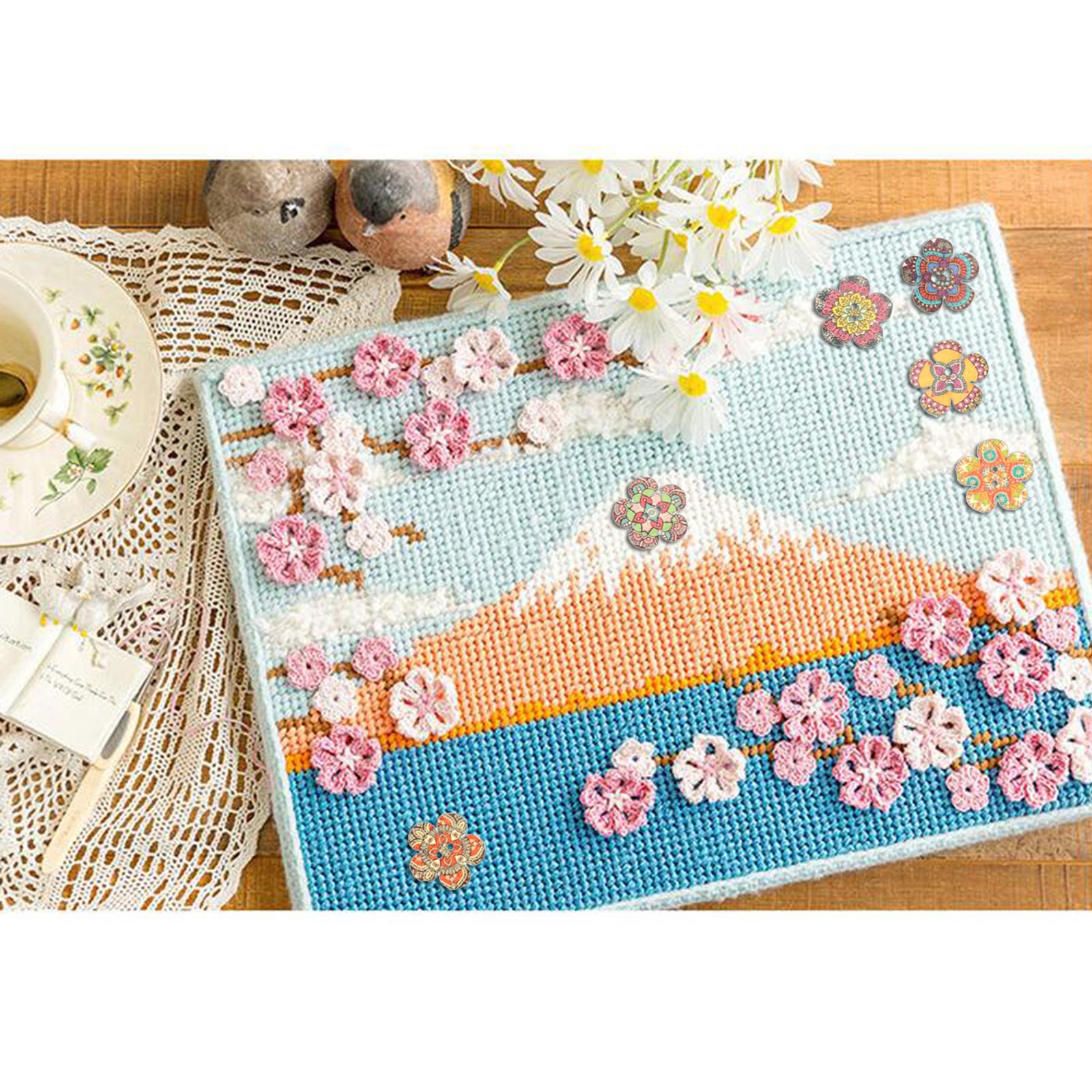 100pcs Mixed Random Flower Painting Wooden Retro Buttons Assorted Color 1