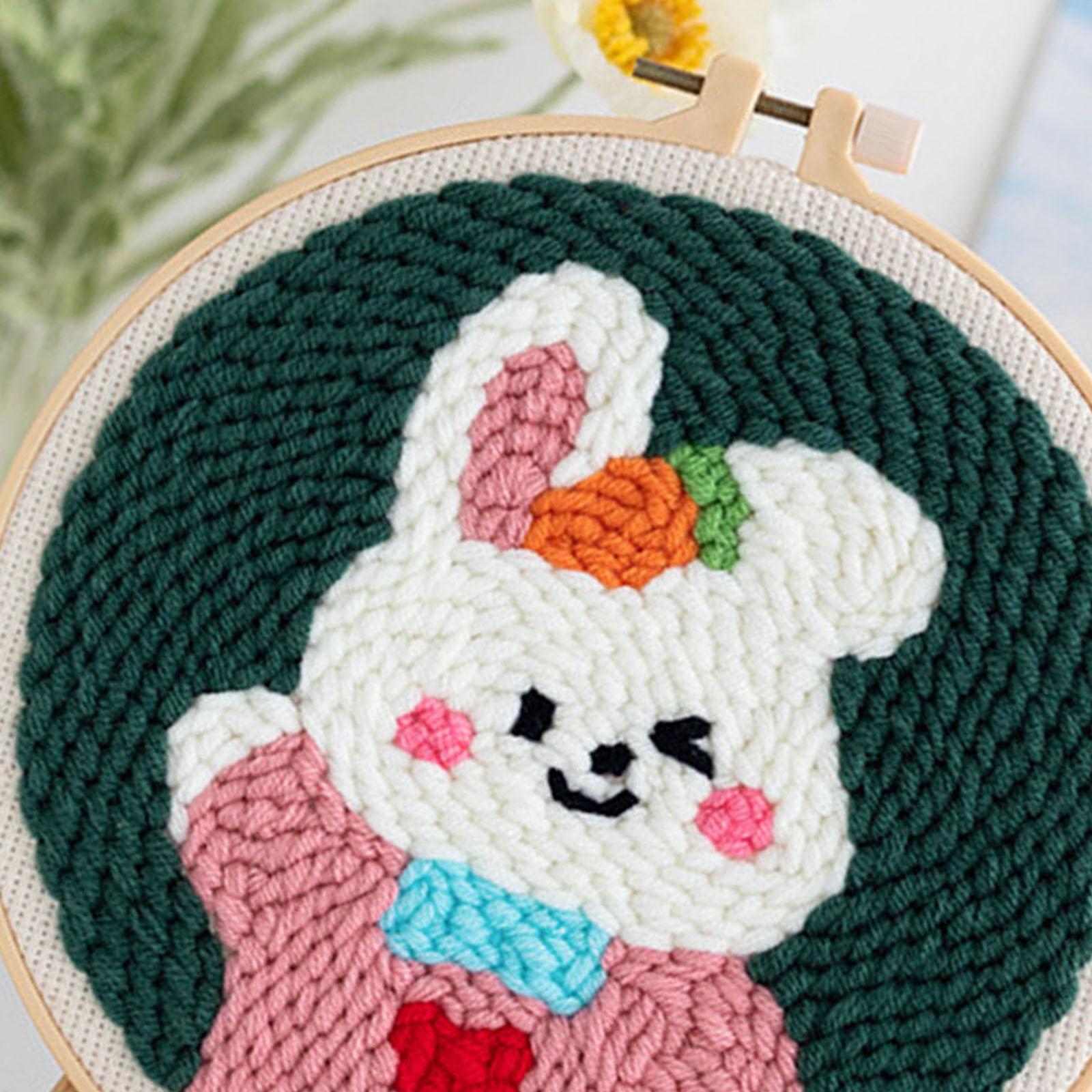 Punch Needle Kits with Basic Tools Soft Yarn Hand Craft 6 inch Rabbit