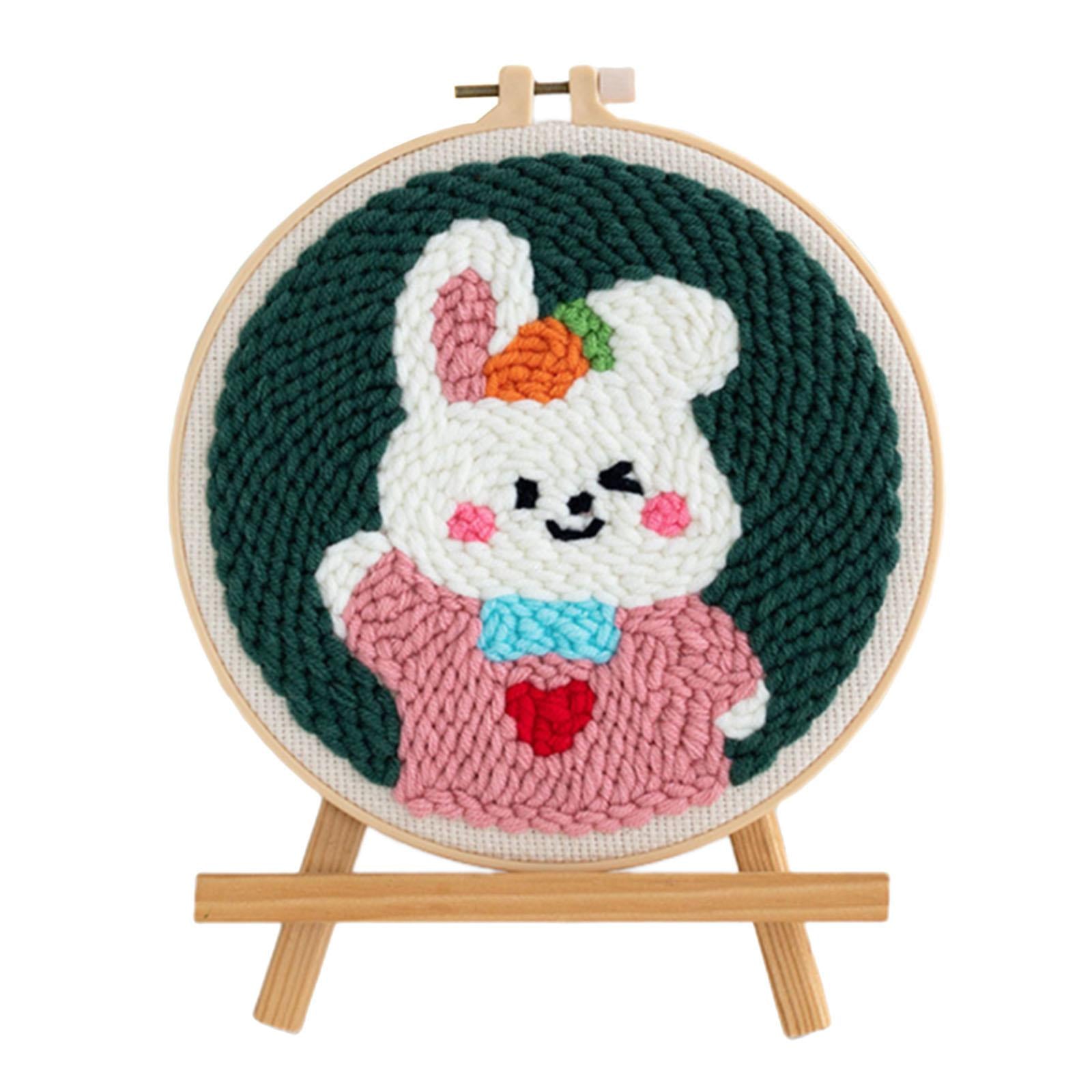 Punch Needle Kits with Basic Tools Soft Yarn Hand Craft 6 inch Rabbit