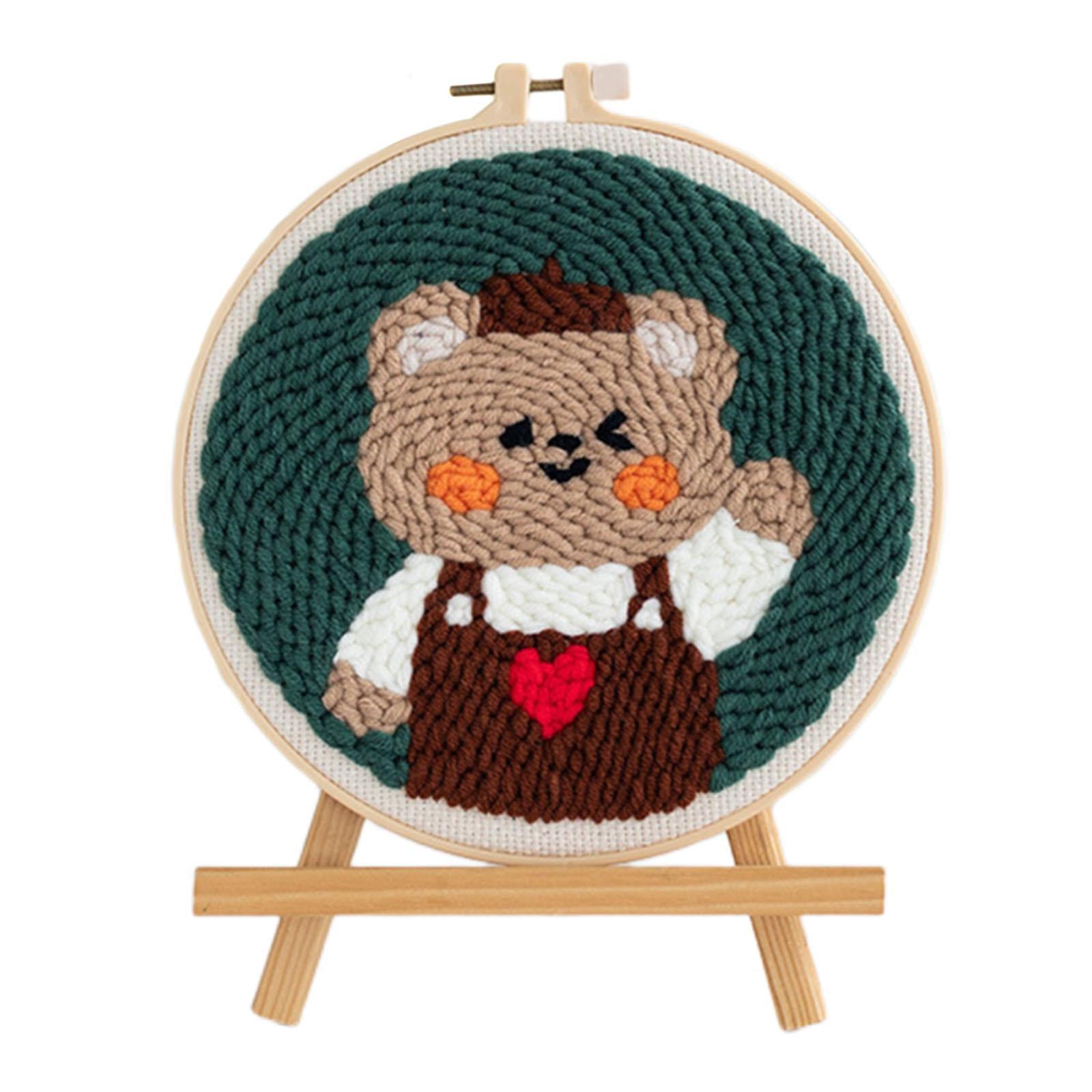 Punch Needle Kits with Basic Tools Soft Yarn Hand Craft 6 inch Bear