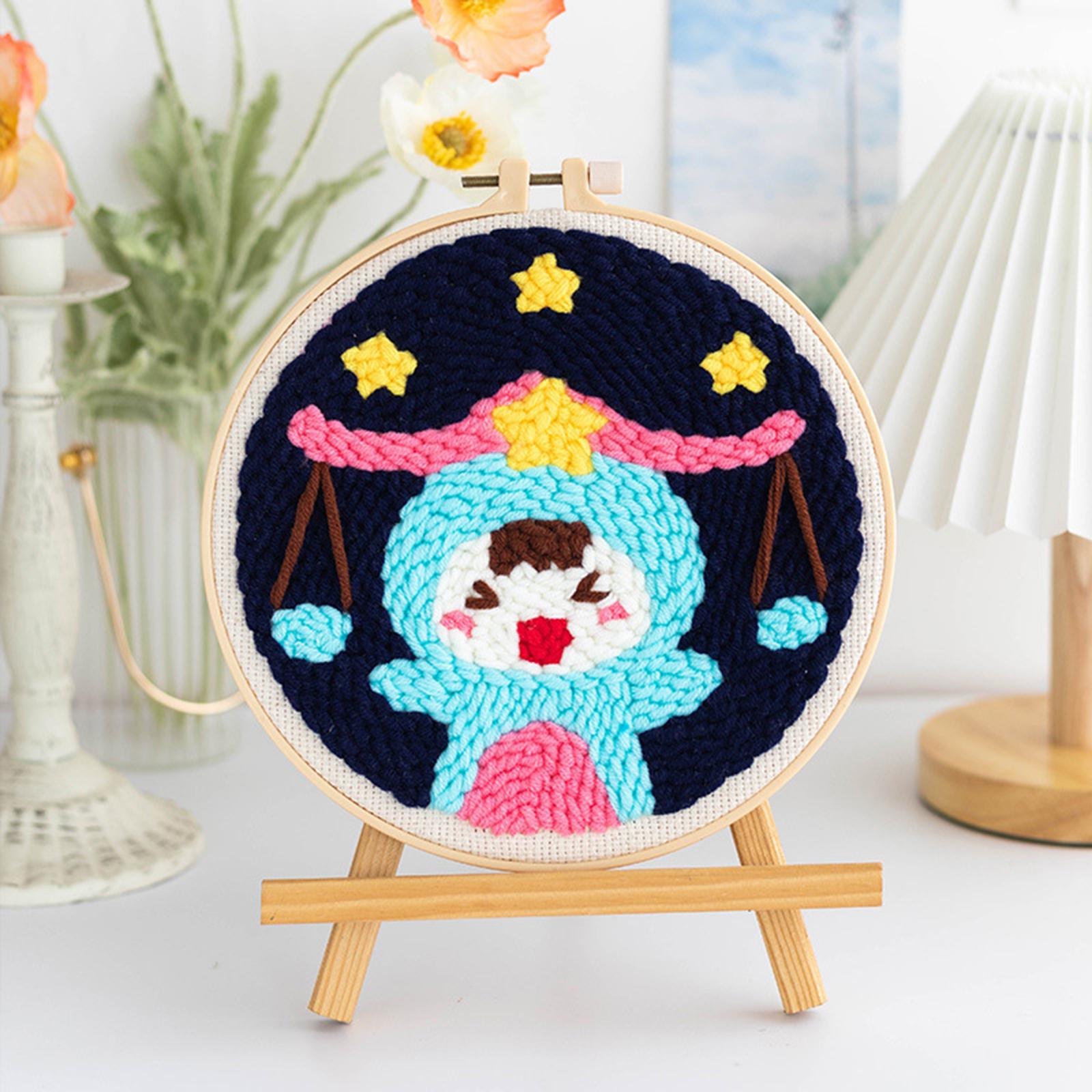 Punch Needle Kits with Basic Tools Soft Yarn Hand Craft 6 inch Libra