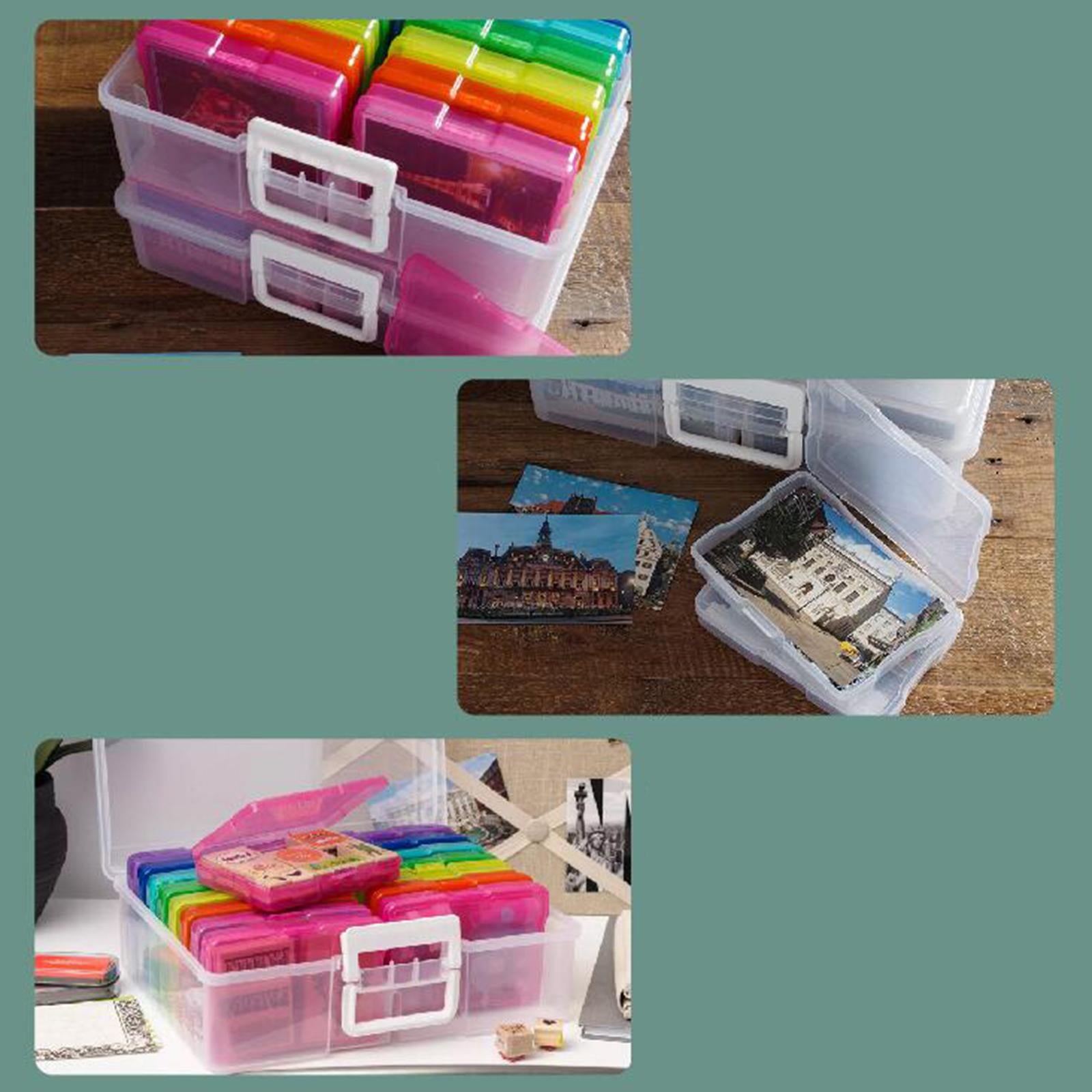 Photo Storage Box 4x6 Crafts Seeds Stickers Cards Case Container Colorful"