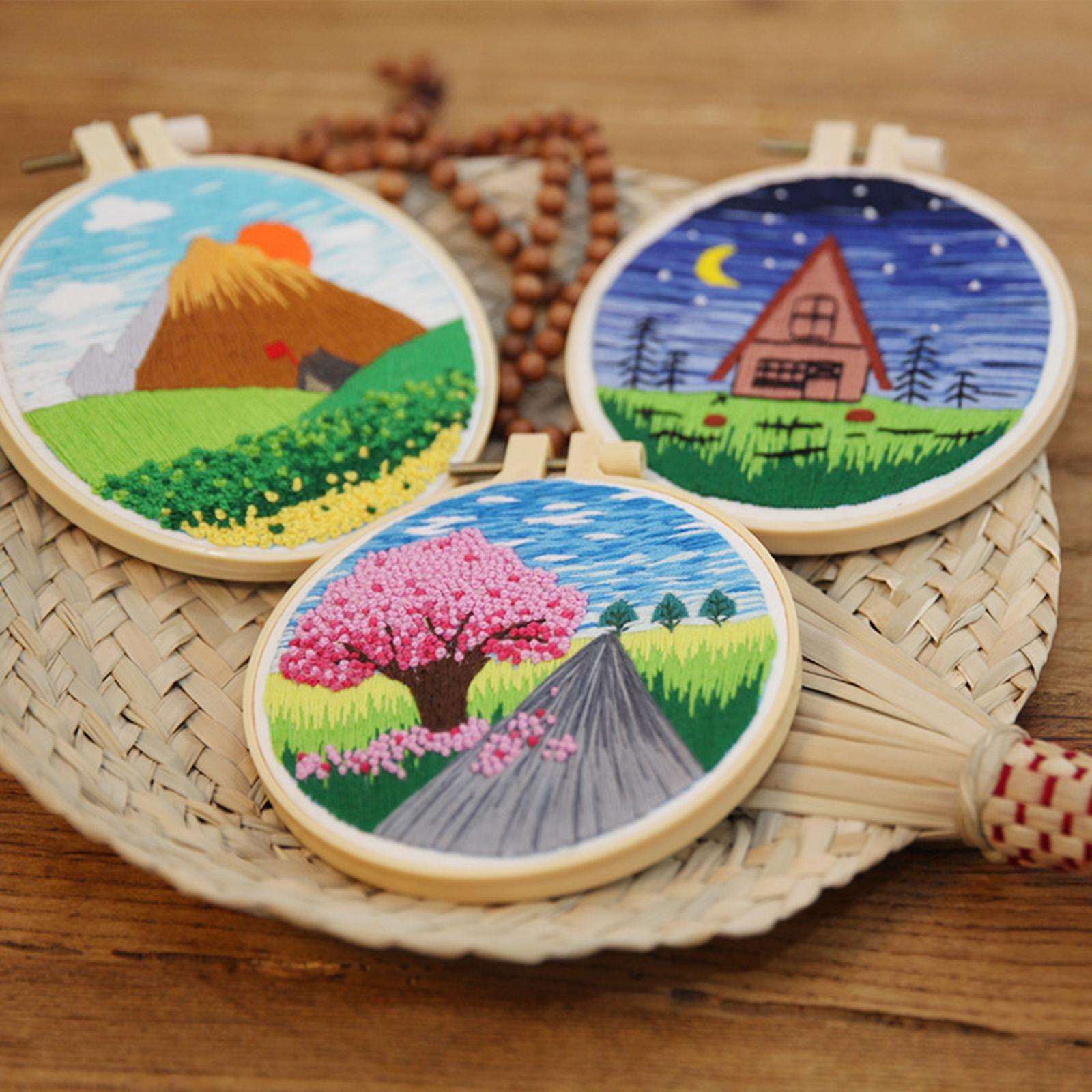 Hand Cross Stitch Needlework Kit With Embroidery Hoop Flower Sea