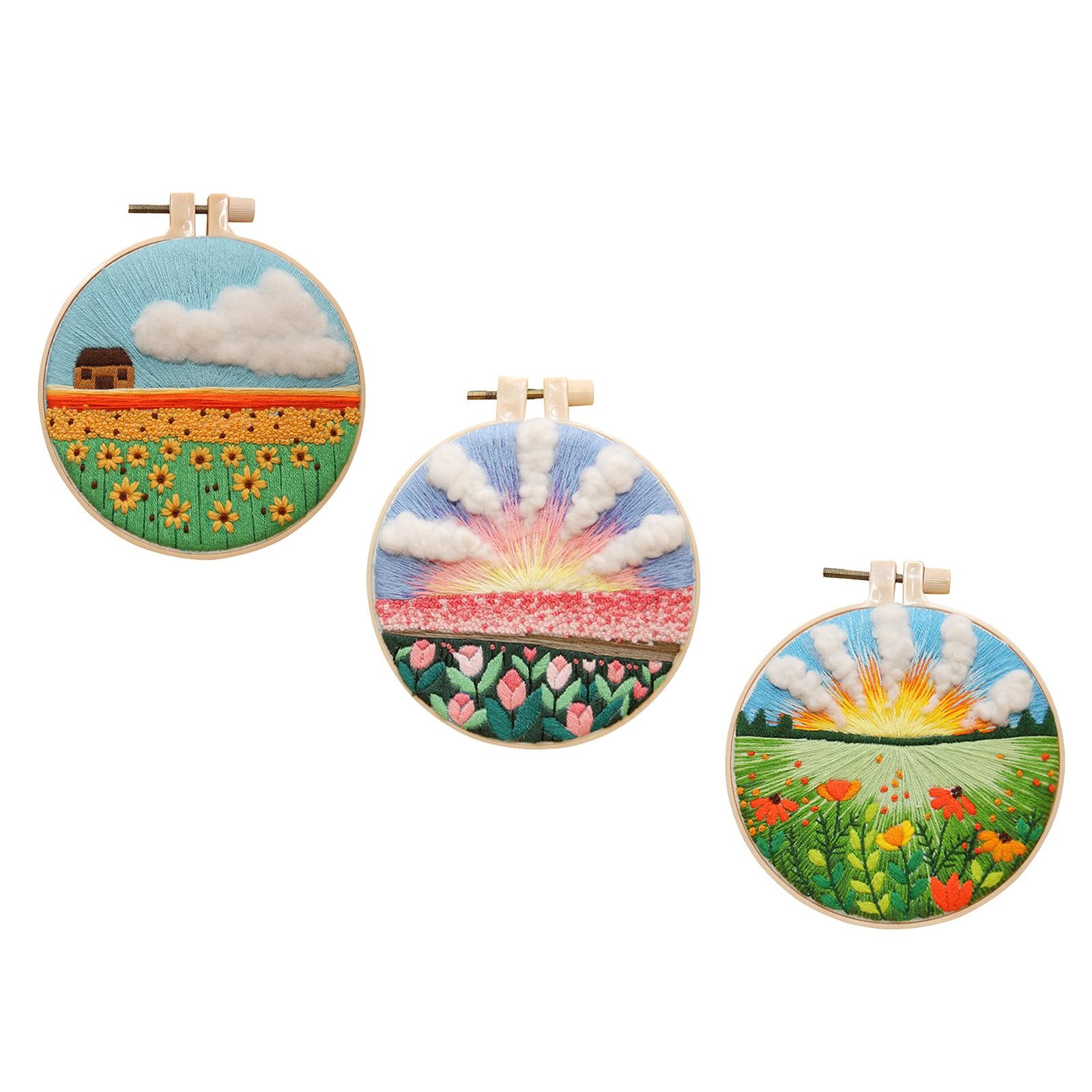 Hand Cross Stitch Needlework Kit With Embroidery Hoop Flower Sea