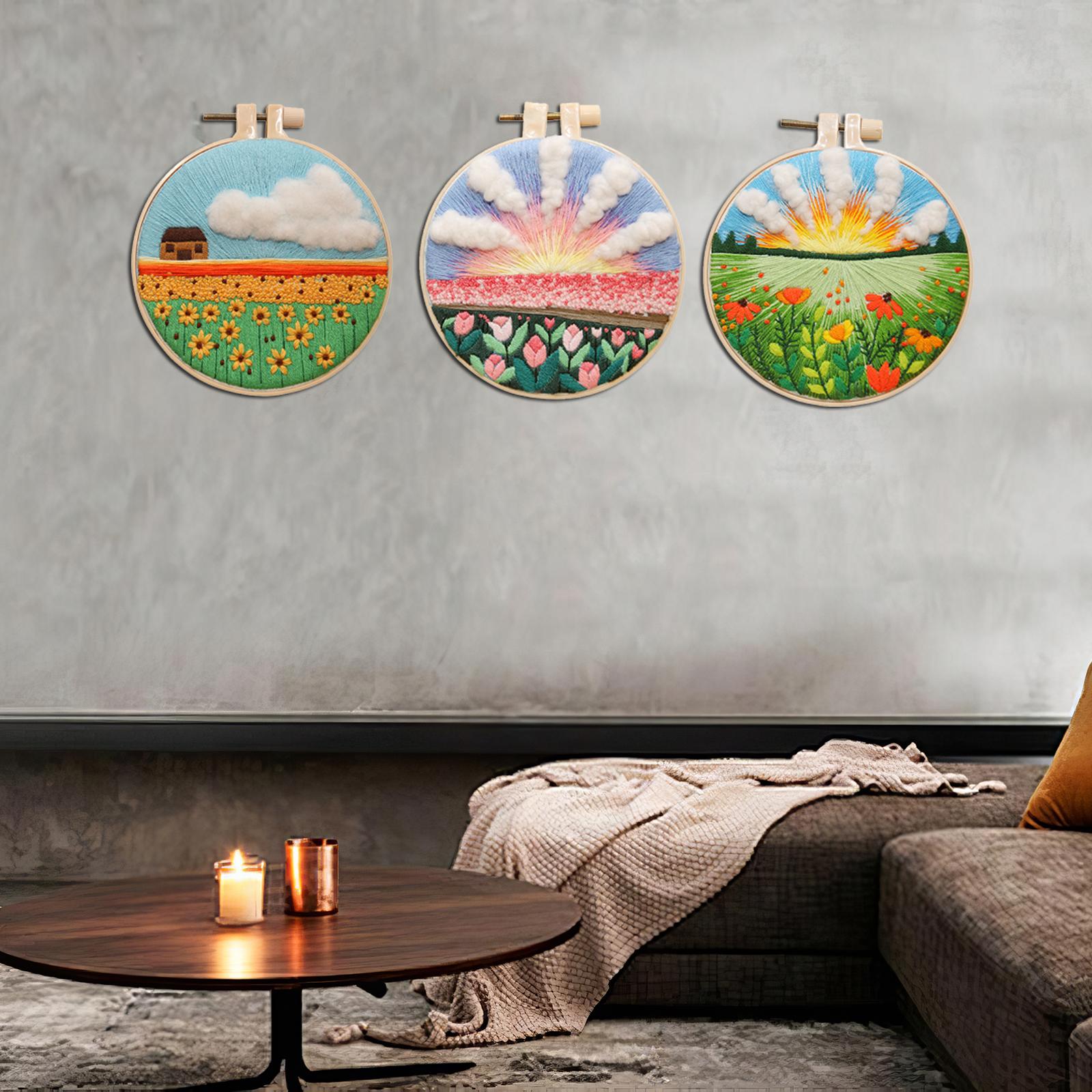 Hand Cross Stitch Needlework Kit With Embroidery Hoop Flower Sea