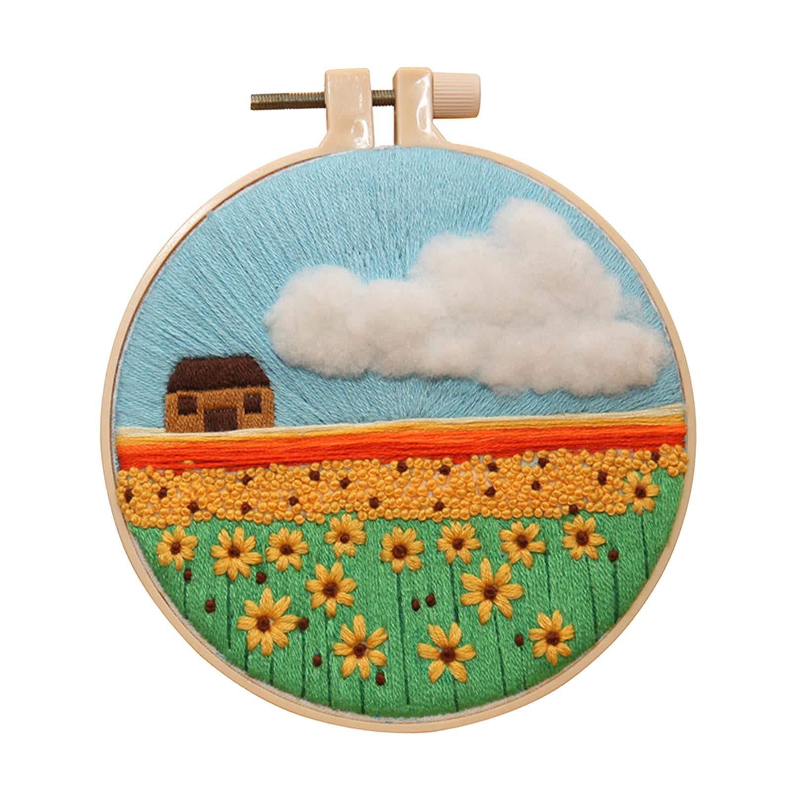 Hand Cross Stitch Needlework Kit With Embroidery Hoop Grass