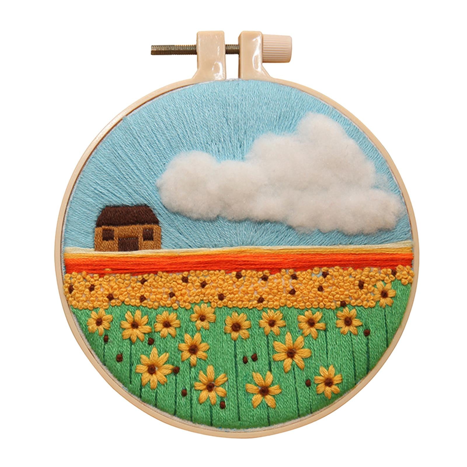 Hand Cross Stitch Needlework Kit With Embroidery Hoop Grass