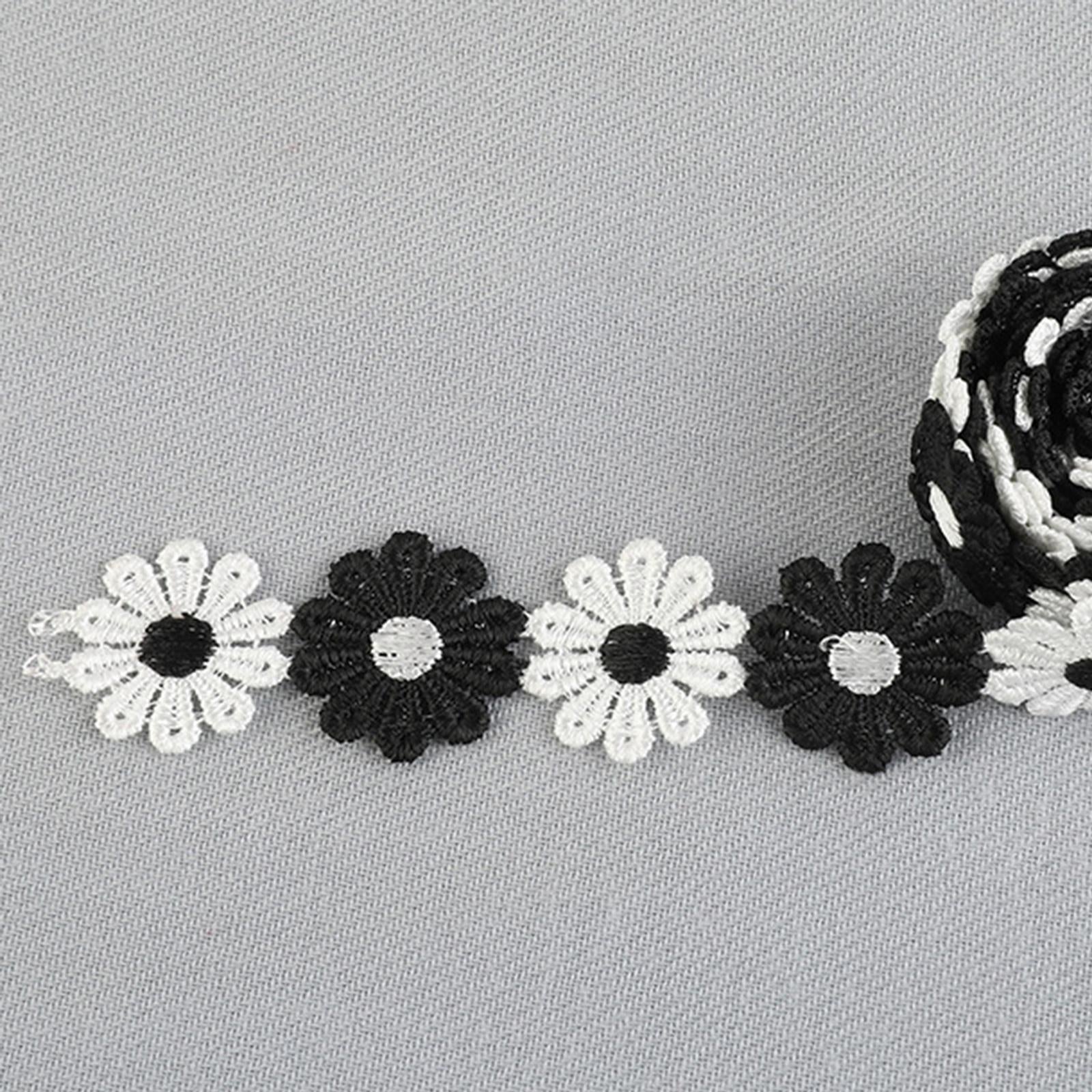 5Yards Daisy Flower Lace And Ribbon Trim Colorful for Sewing and Embellish White Black