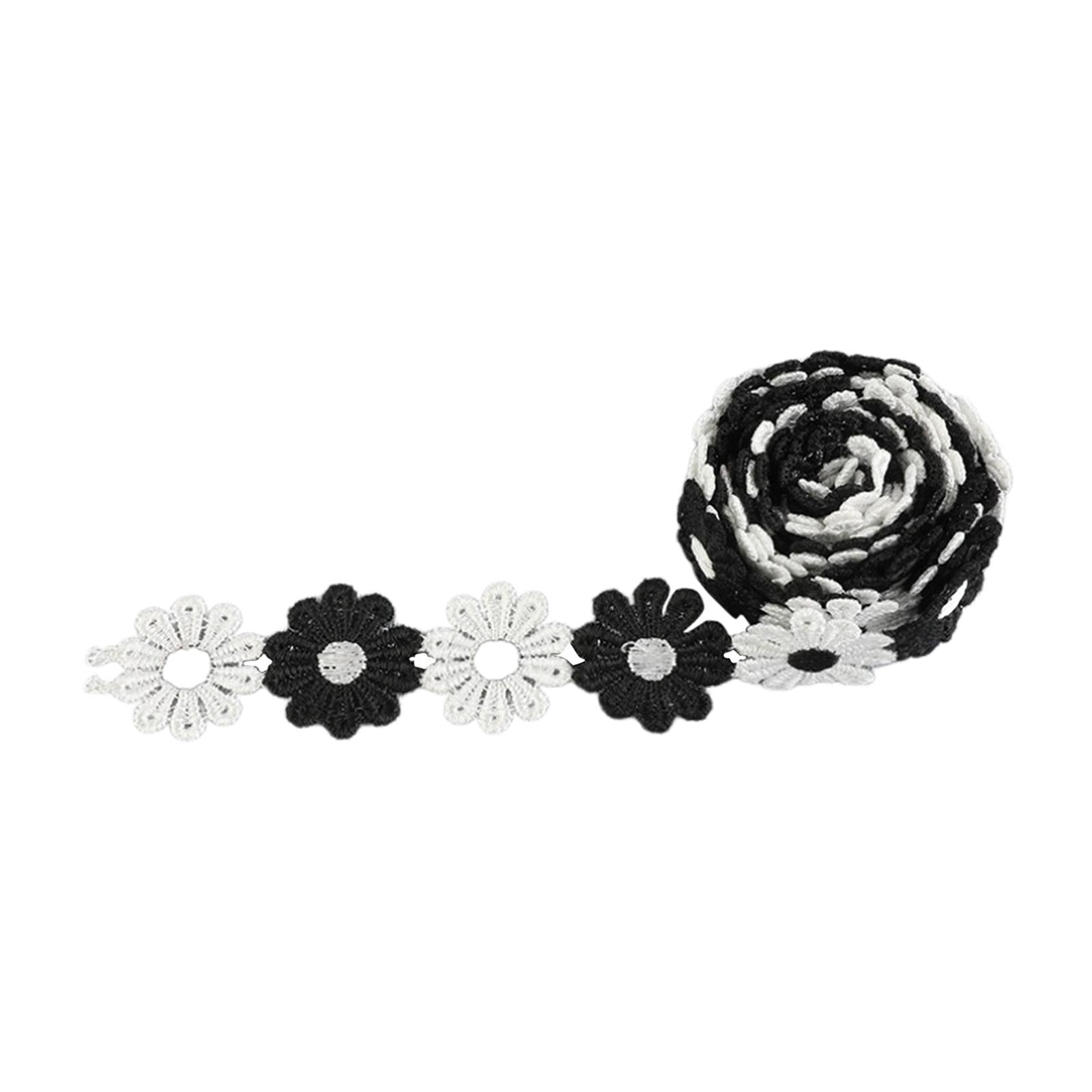 5Yards Daisy Flower Lace And Ribbon Trim Colorful for Sewing and Embellish White Black