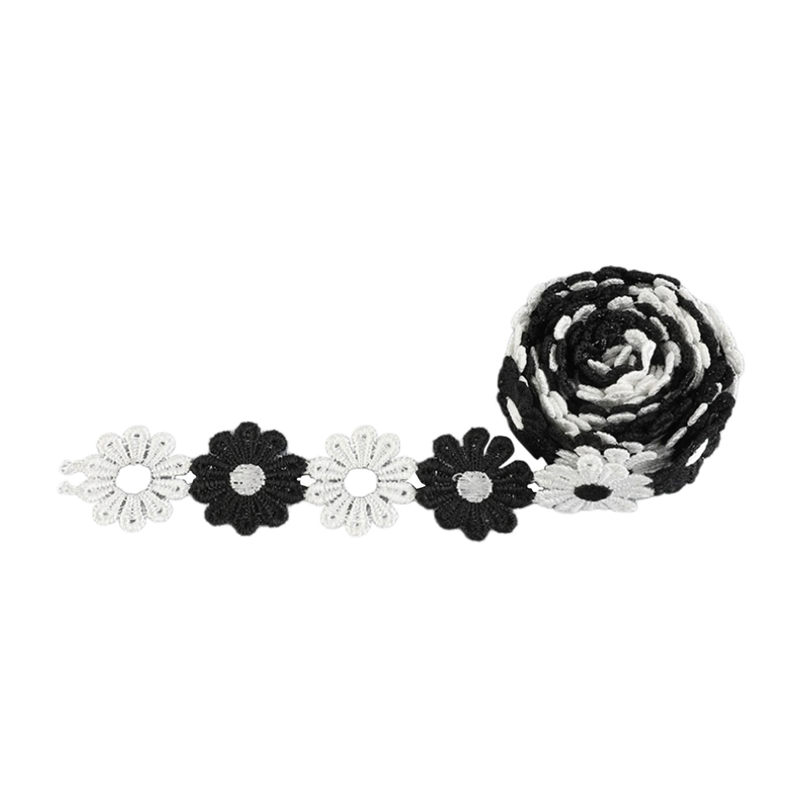 5Yards Daisy Flower Lace And Ribbon Trim Colorful for Sewing and Embellish White Black