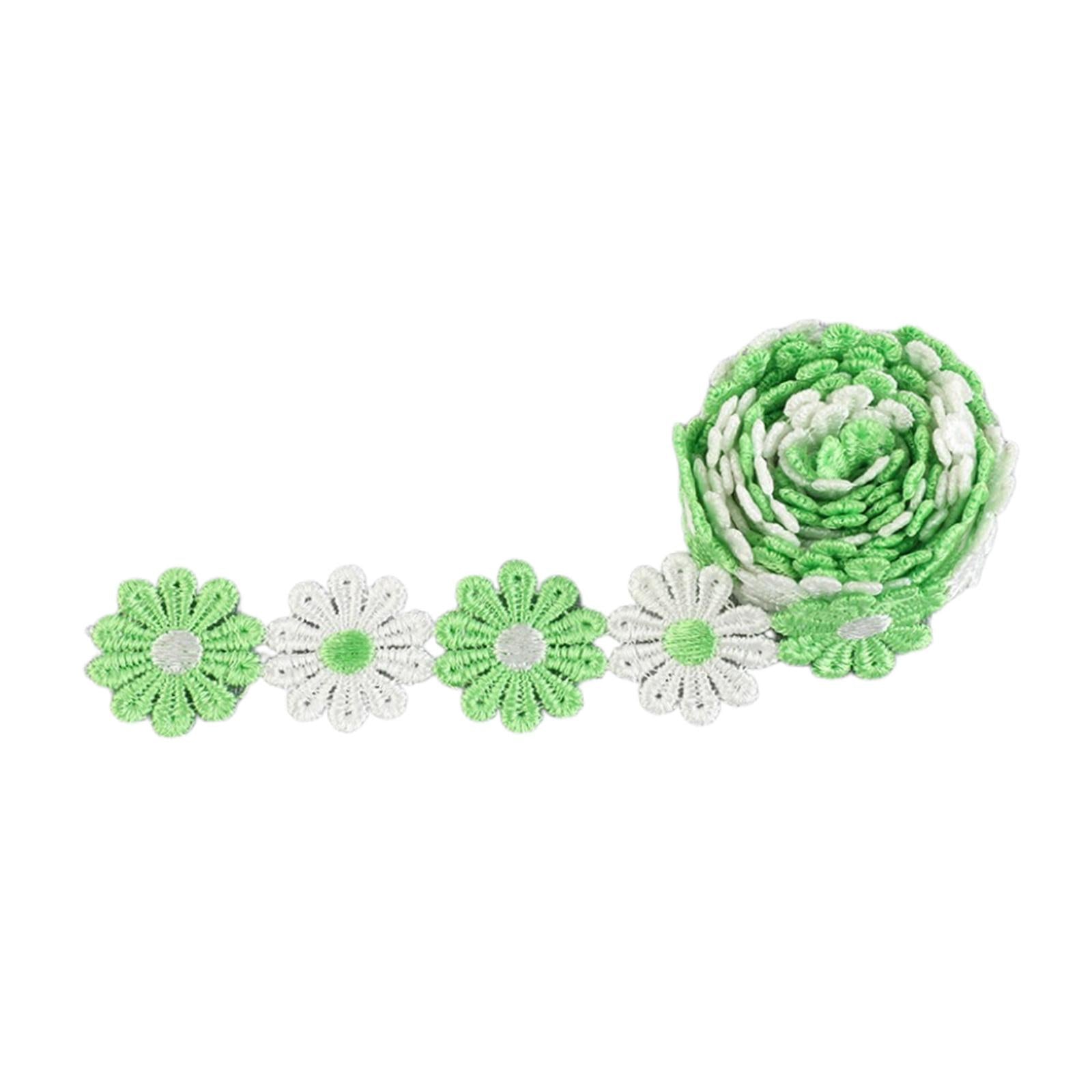 5Yards Daisy Flower Lace And Ribbon Trim Colorful for Sewing and Embellish White Green