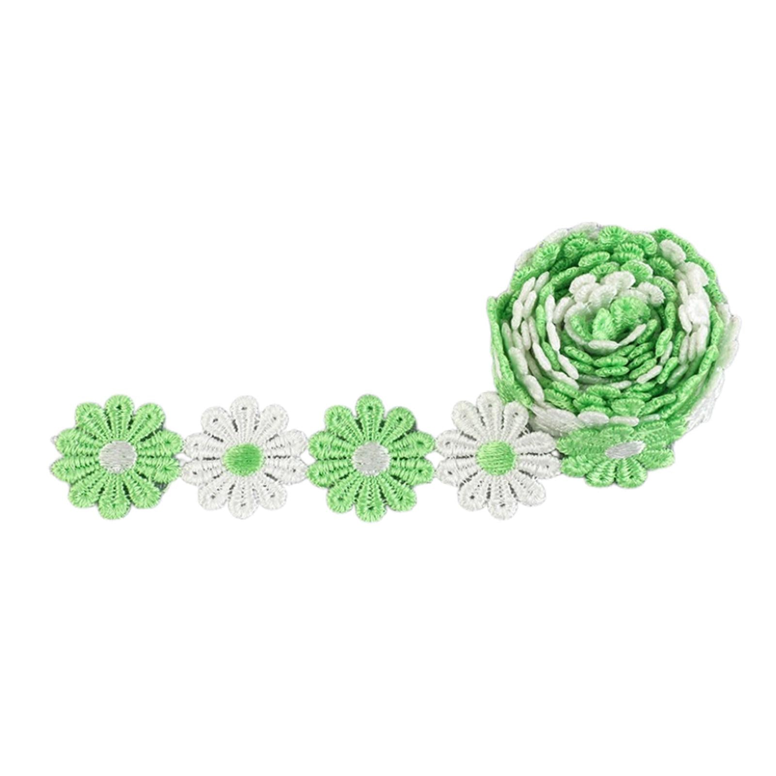 5Yards Daisy Flower Lace And Ribbon Trim Colorful for Sewing and Embellish White Green
