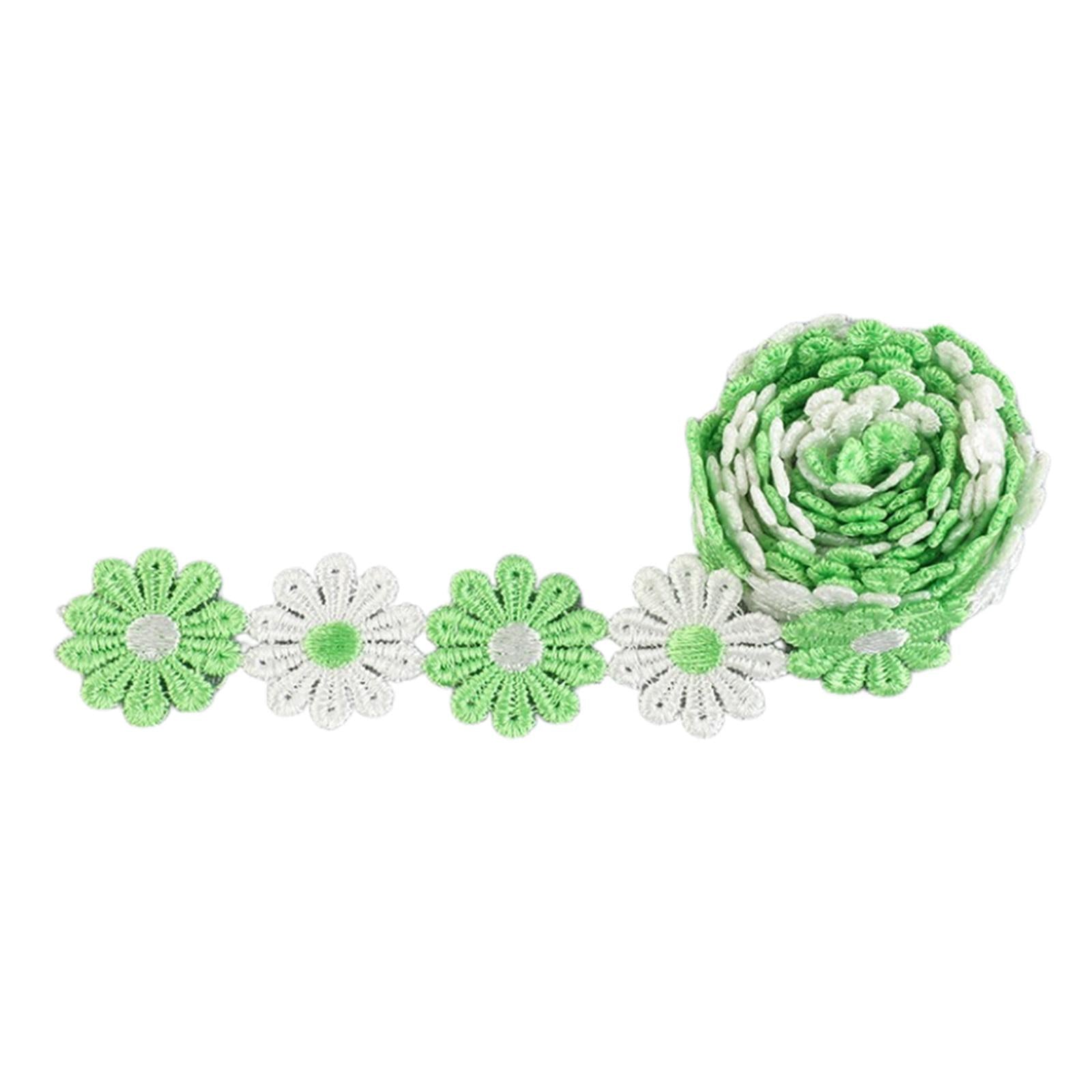 5Yards Daisy Flower Lace And Ribbon Trim Colorful for Sewing and Embellish White Green