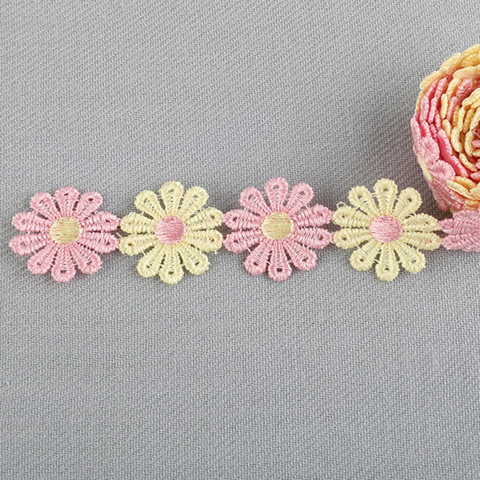 5Yards Daisy Flower Lace And Ribbon Trim Colorful for Sewing and Embellish Yellow Pink
