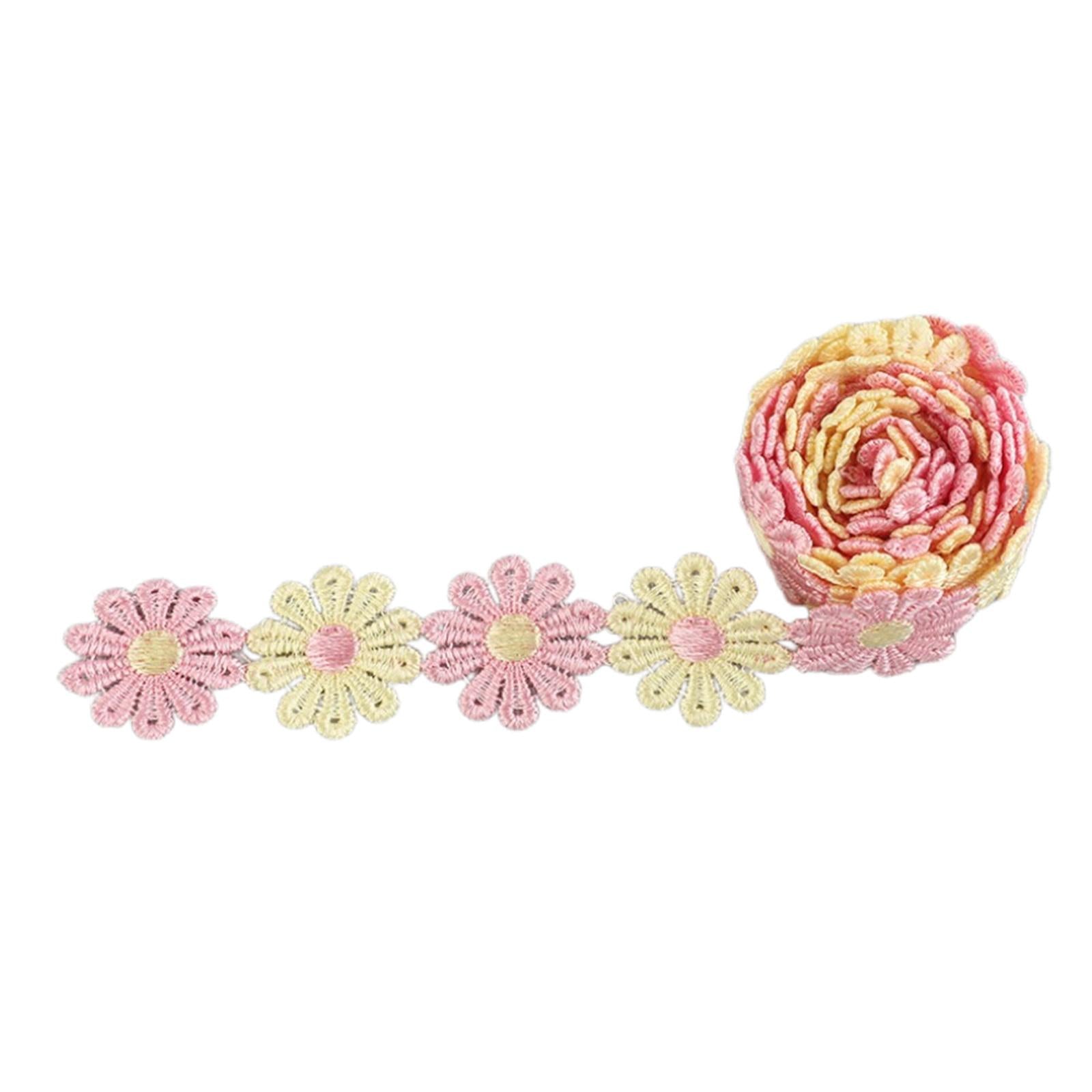5Yards Daisy Flower Lace And Ribbon Trim Colorful for Sewing and Embellish Yellow Pink
