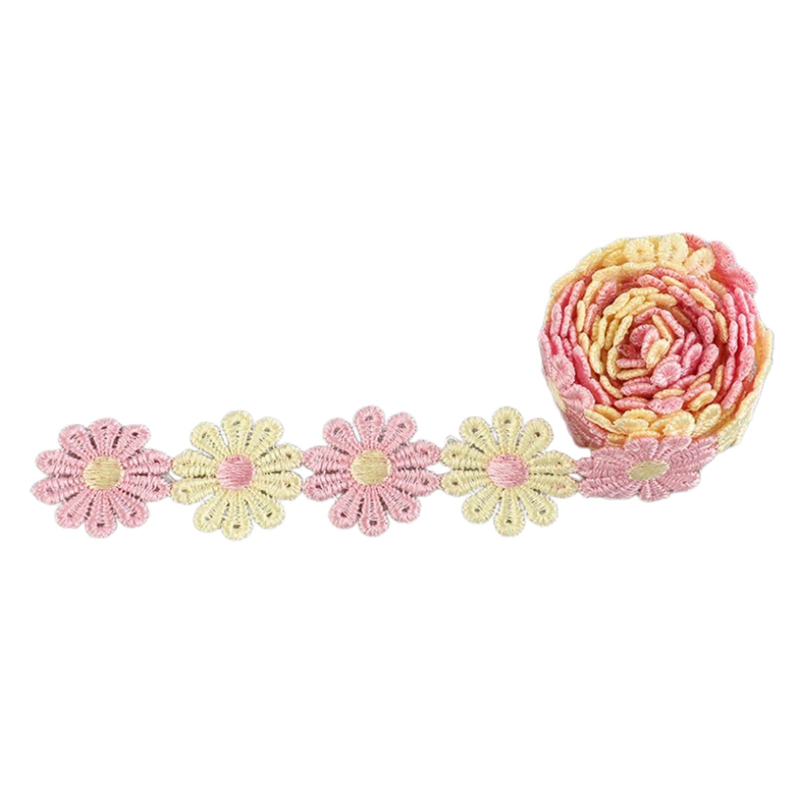 5Yards Daisy Flower Lace And Ribbon Trim Colorful for Sewing and Embellish Yellow Pink