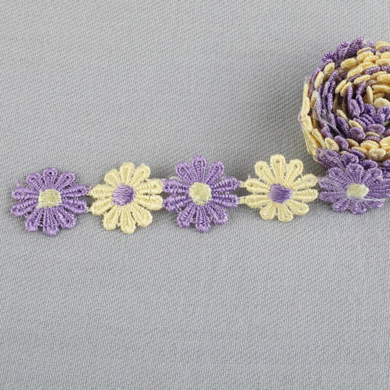 5Yards Daisy Flower Lace And Ribbon Trim Colorful for Sewing and Embellish Yellow Purple