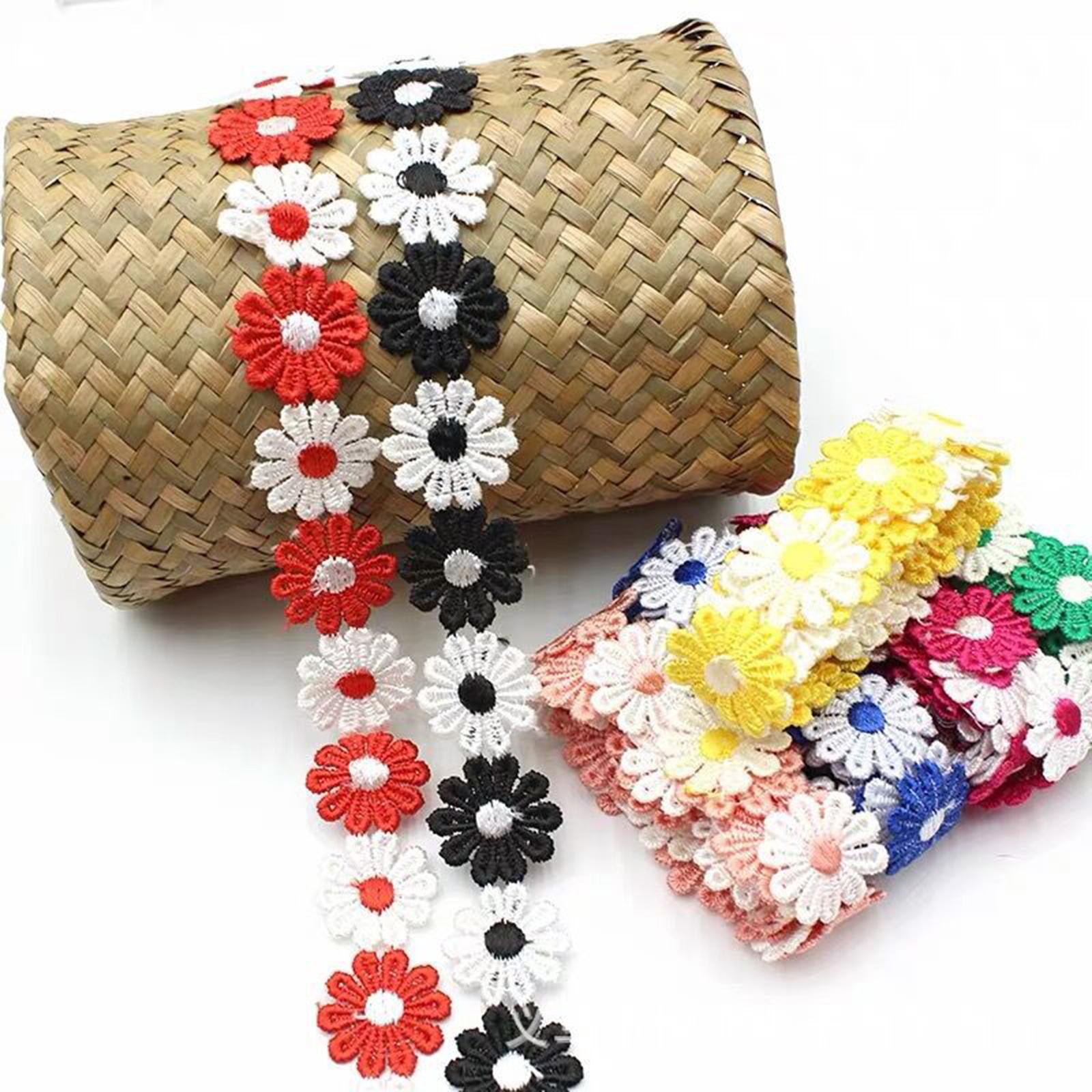 5Yards Daisy Flower Lace And Ribbon Trim Colorful for Sewing and Embellish Yellow Purple