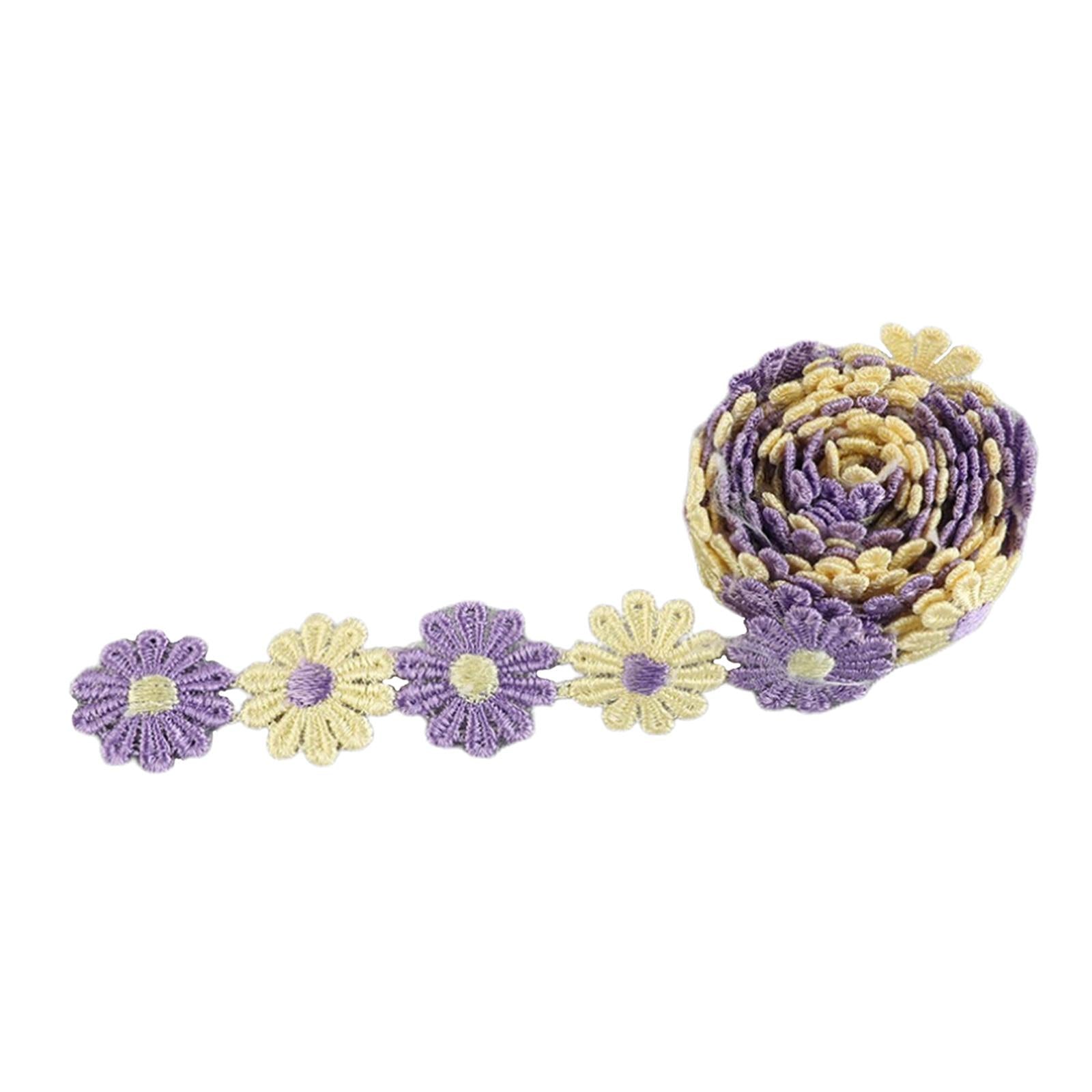 5Yards Daisy Flower Lace And Ribbon Trim Colorful for Sewing and Embellish Yellow Purple