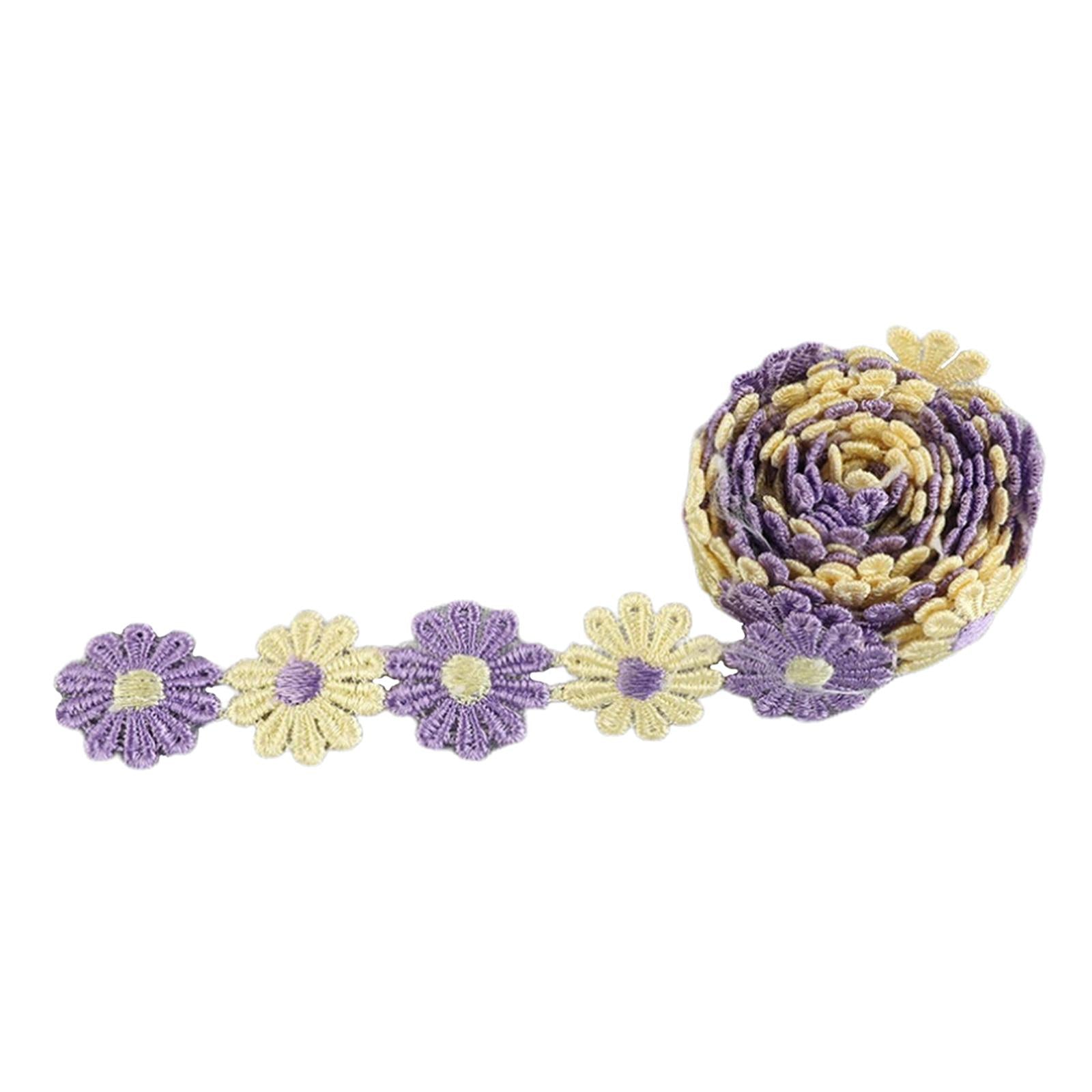 5Yards Daisy Flower Lace And Ribbon Trim Colorful for Sewing and Embellish Yellow Purple