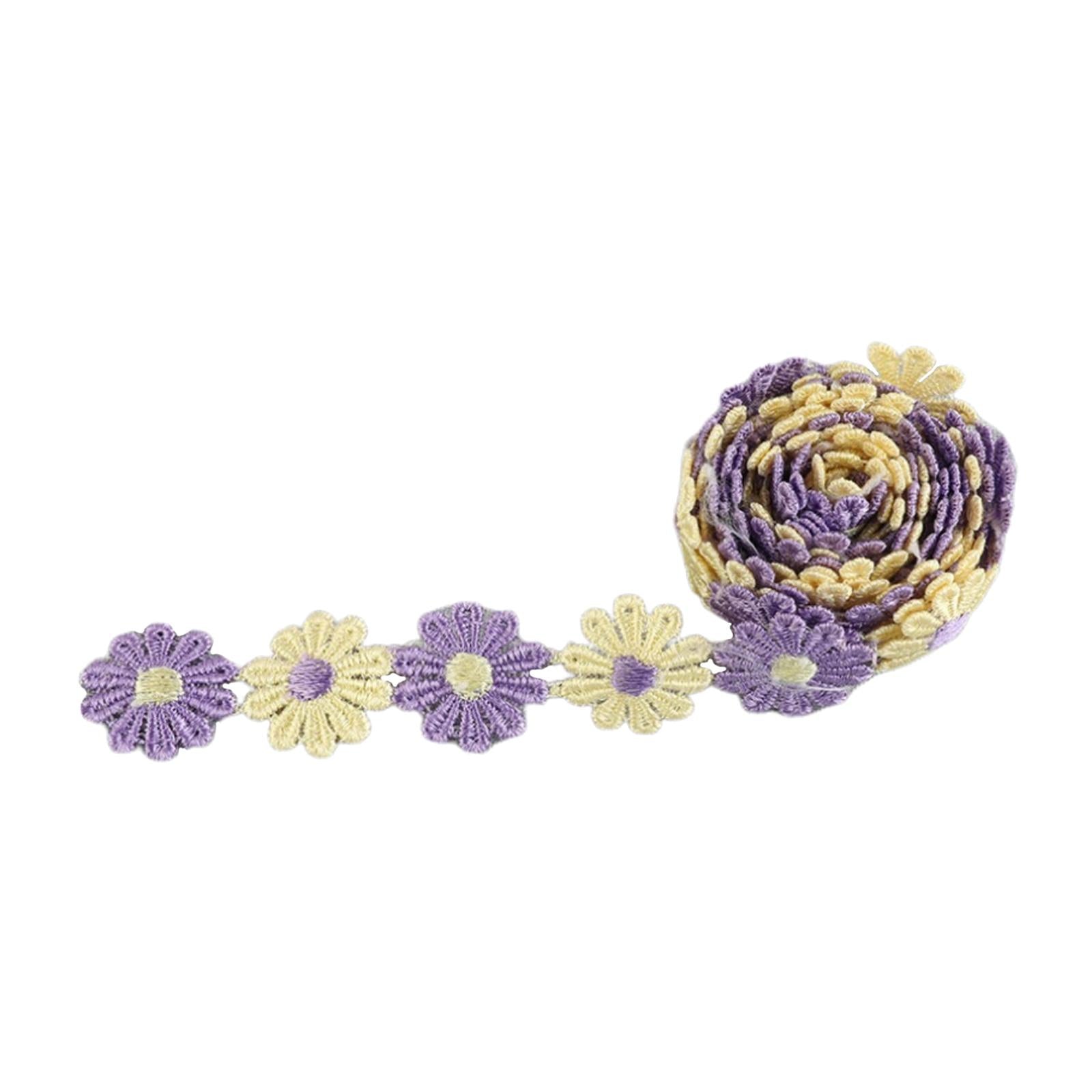 5Yards Daisy Flower Lace And Ribbon Trim Colorful for Sewing and Embellish Yellow Purple