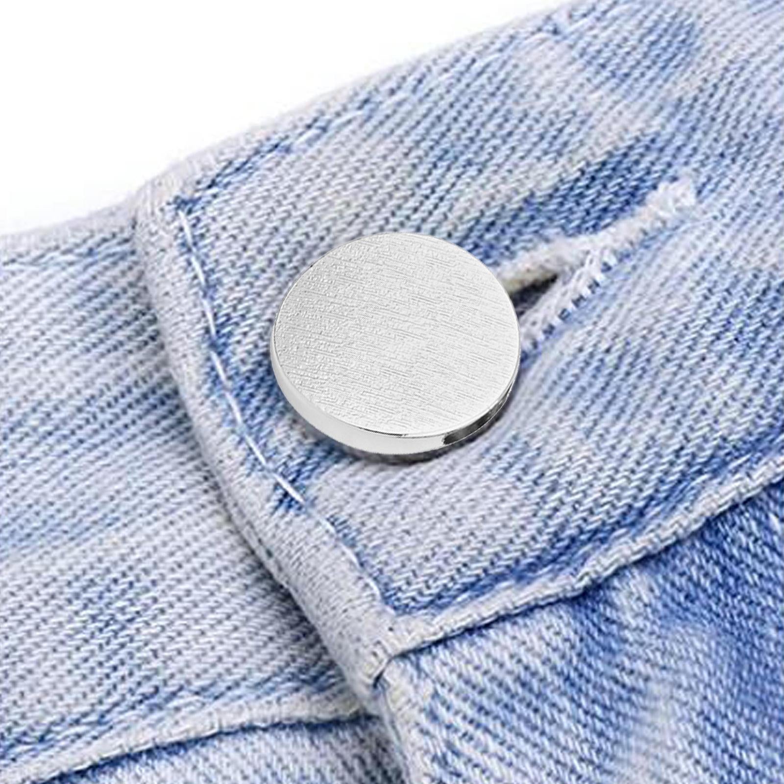 12x Button Pins for Jeans Adjustable No Sew Instant Pants Button Silver