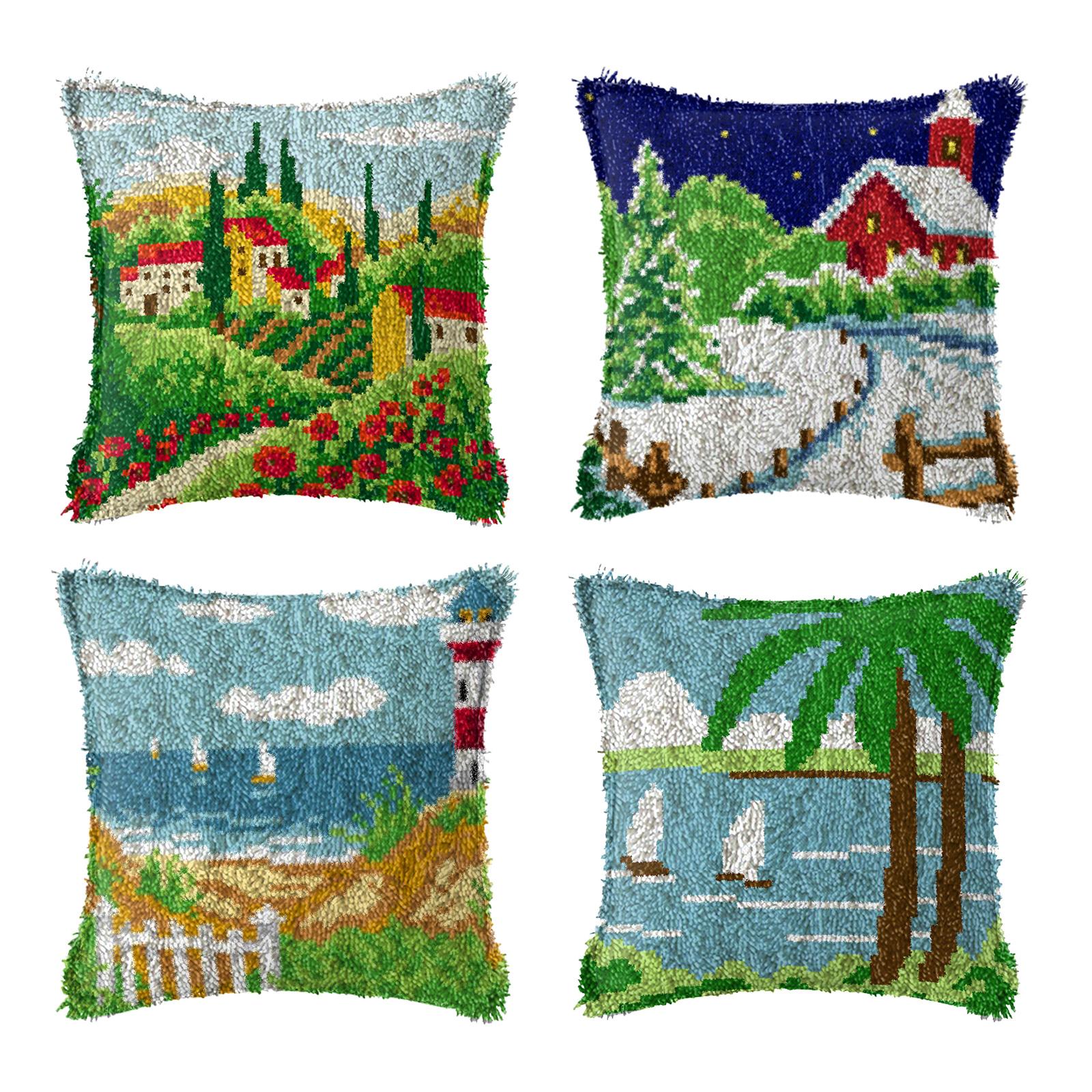 Latch Hook Embroidery Kits Cushion Needlework Blank Pillowcase Mesh Style 1