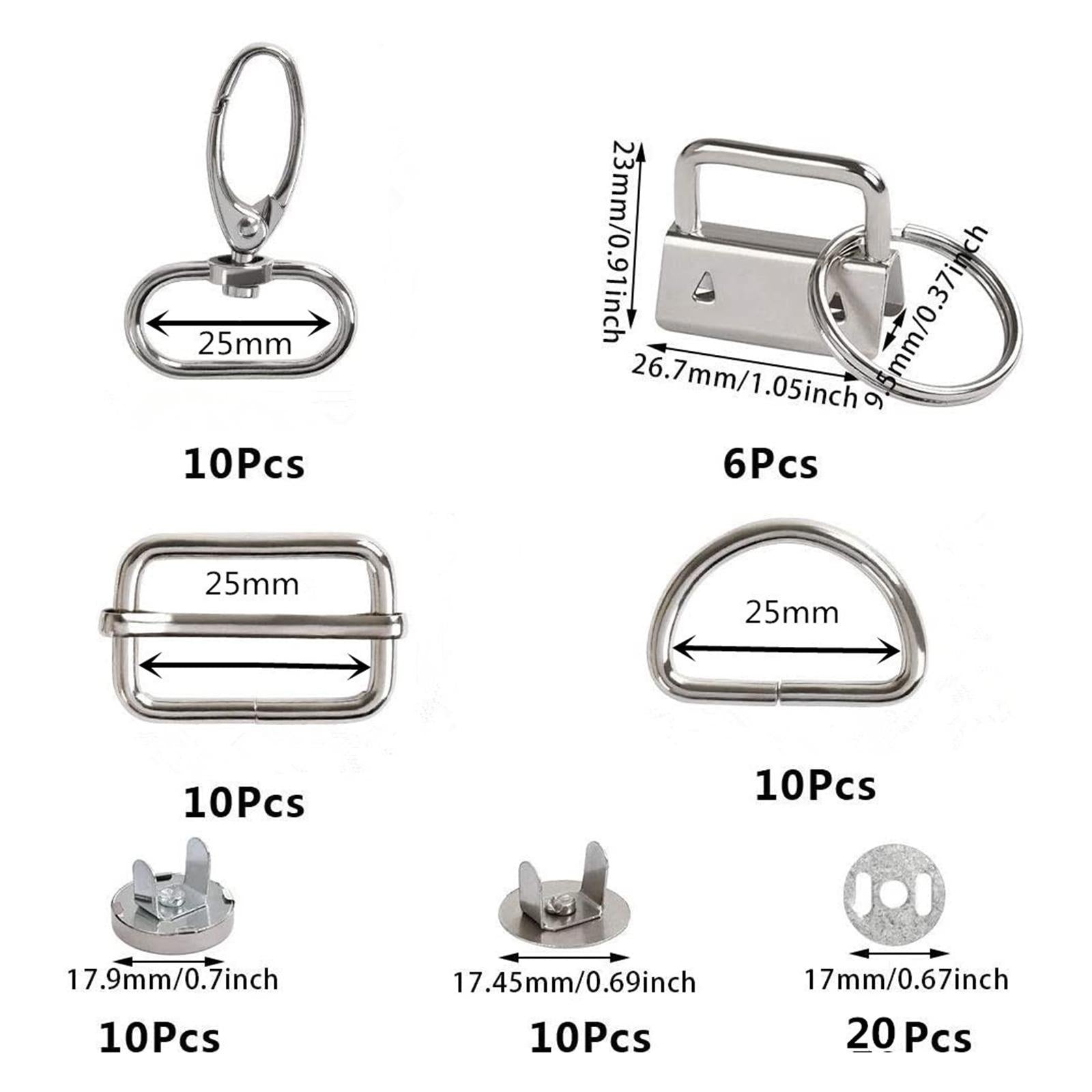 Metal Bulk D Rings Slide Buckles Magnetic Button Snaps Key Fob Set Handbag