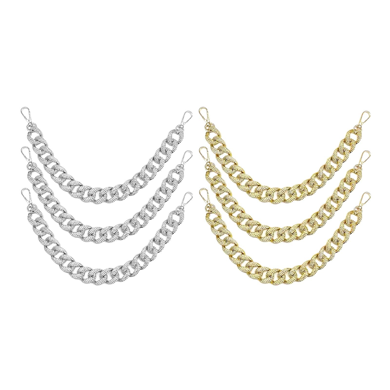3x Metal Purse Chain Strap 38cm DIY Clutch Tote Bag Straps Extender Golden