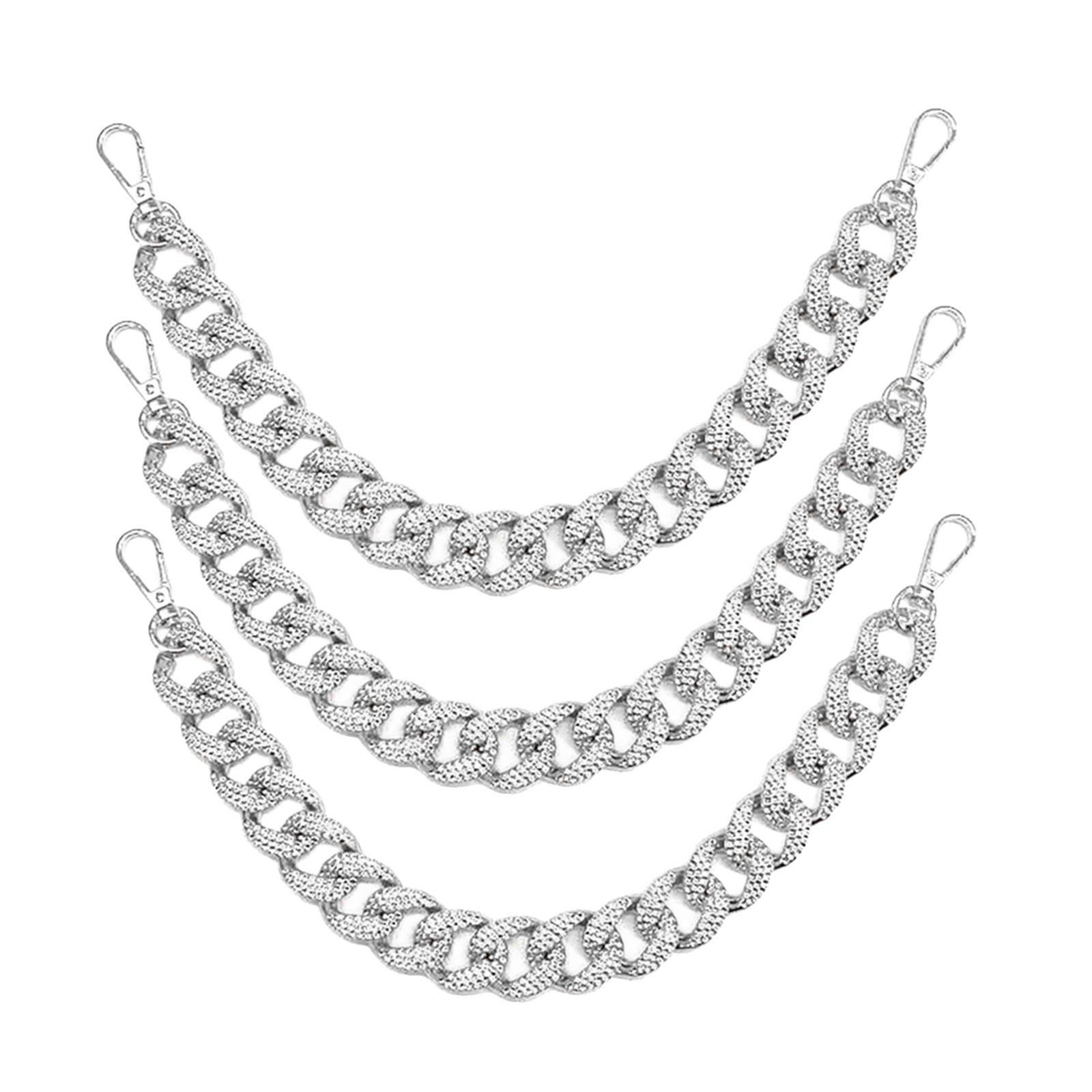 3x Metal Purse Chain Strap 38cm DIY Clutch Tote Bag Straps Extender Silver