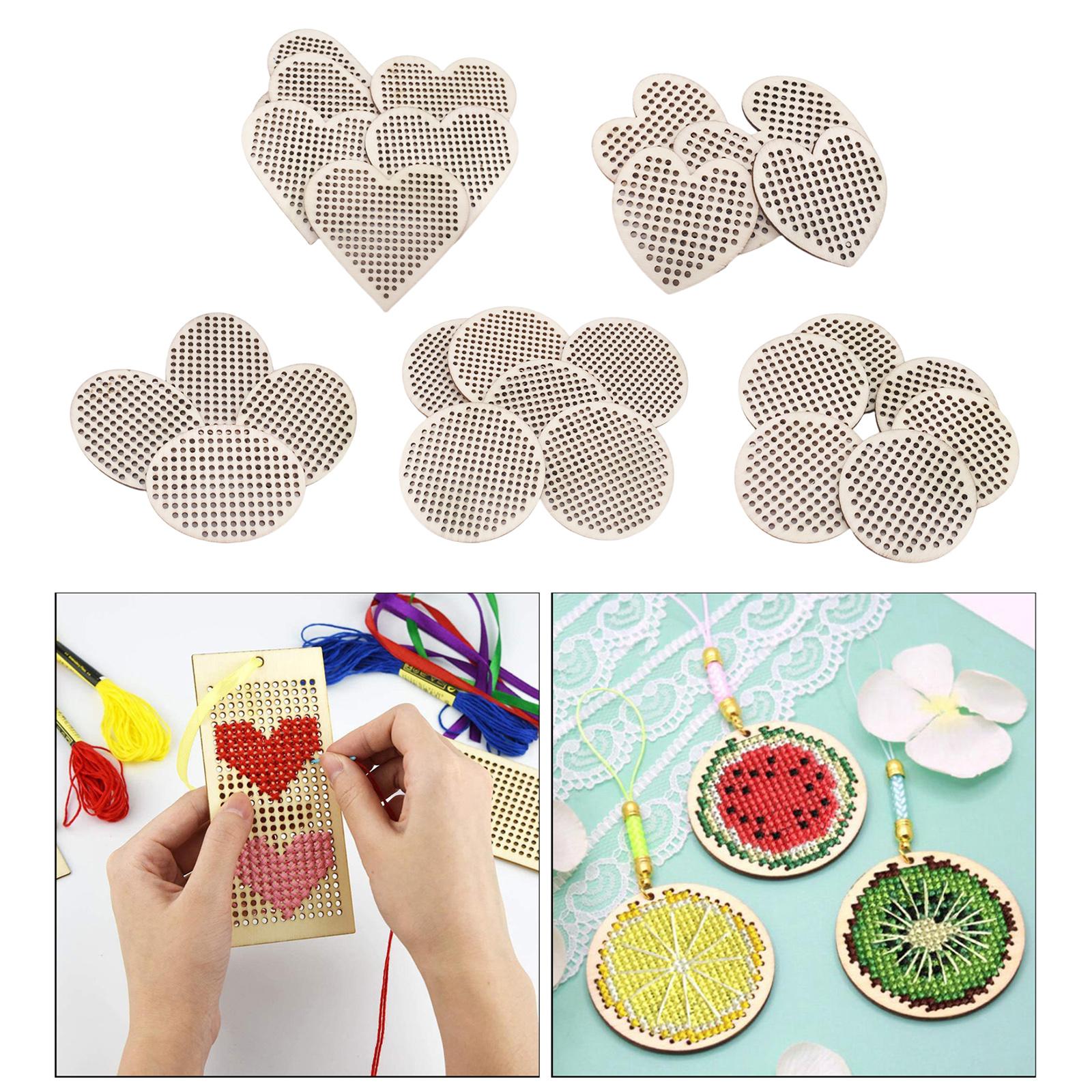 30x Cross Stitch Pendant Blank Wooden for Counted Embroidery 7.7x7CM Heart