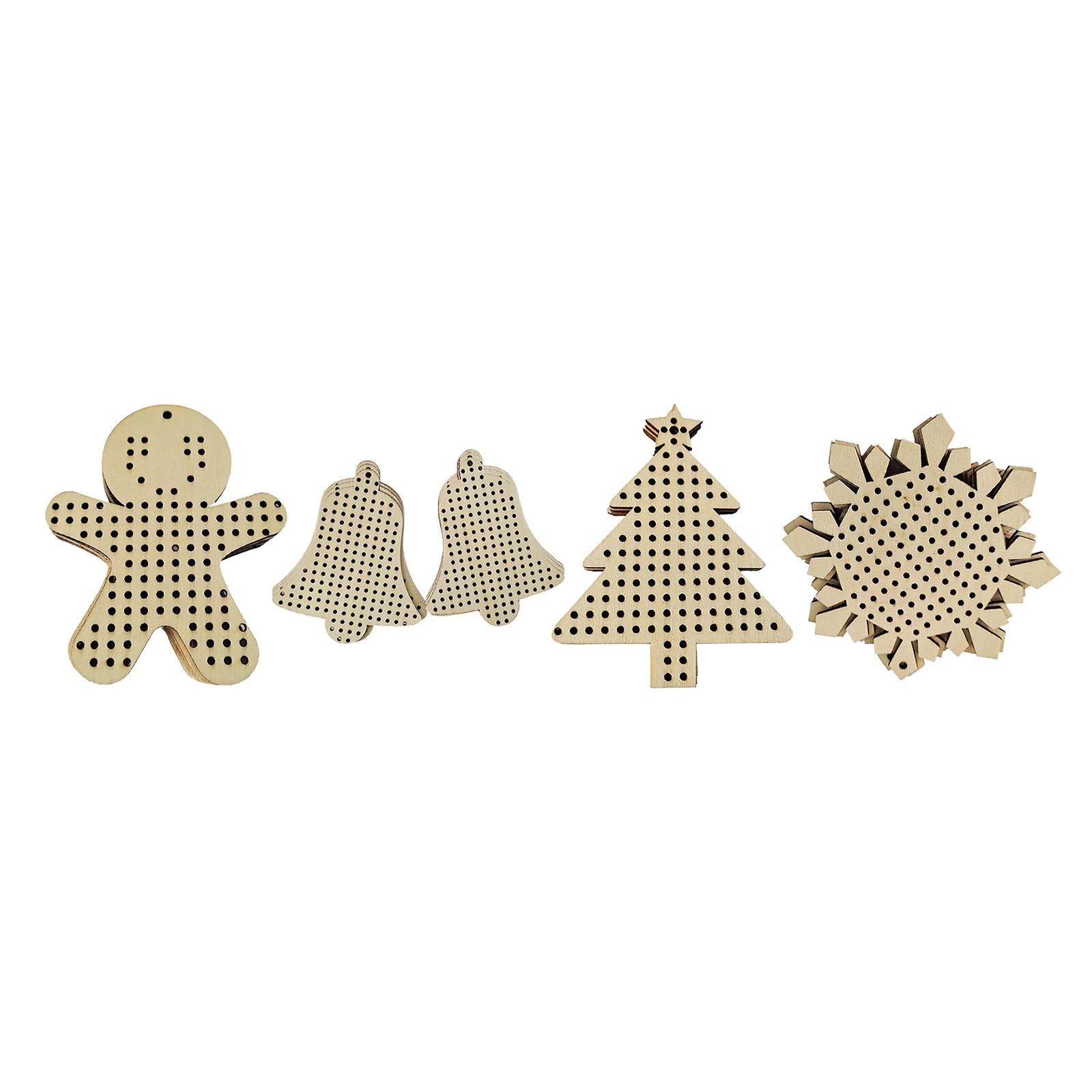 12Pcs Cross Stitch Pendant Blank Wood Shapes for Handmade Embroidery Style 1