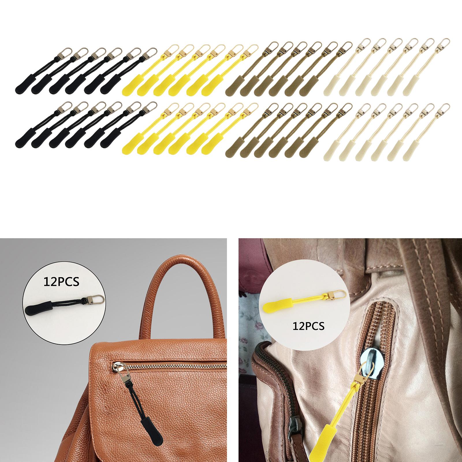 12 Pieces Zipper Pulls Durable Cord Extension for Luggage Coat Black