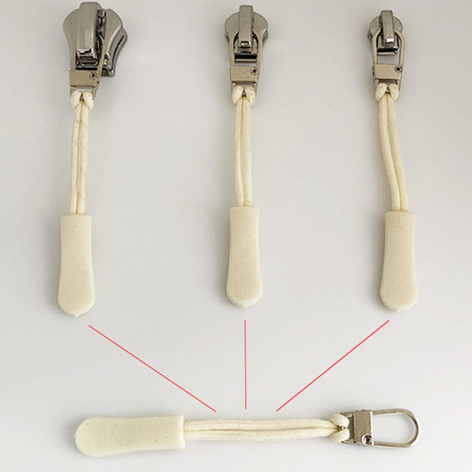 12 Pieces Zipper Pulls Durable Cord Extension for Luggage Coat White Golden