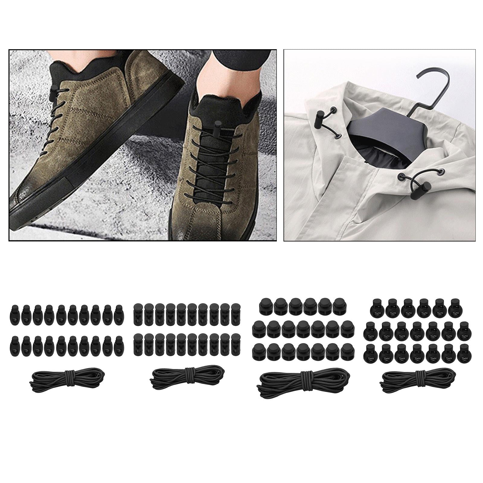 20pcs Plastic Cord Locks End Spring Loaded Slider + 3m Bungee Cord Style 1