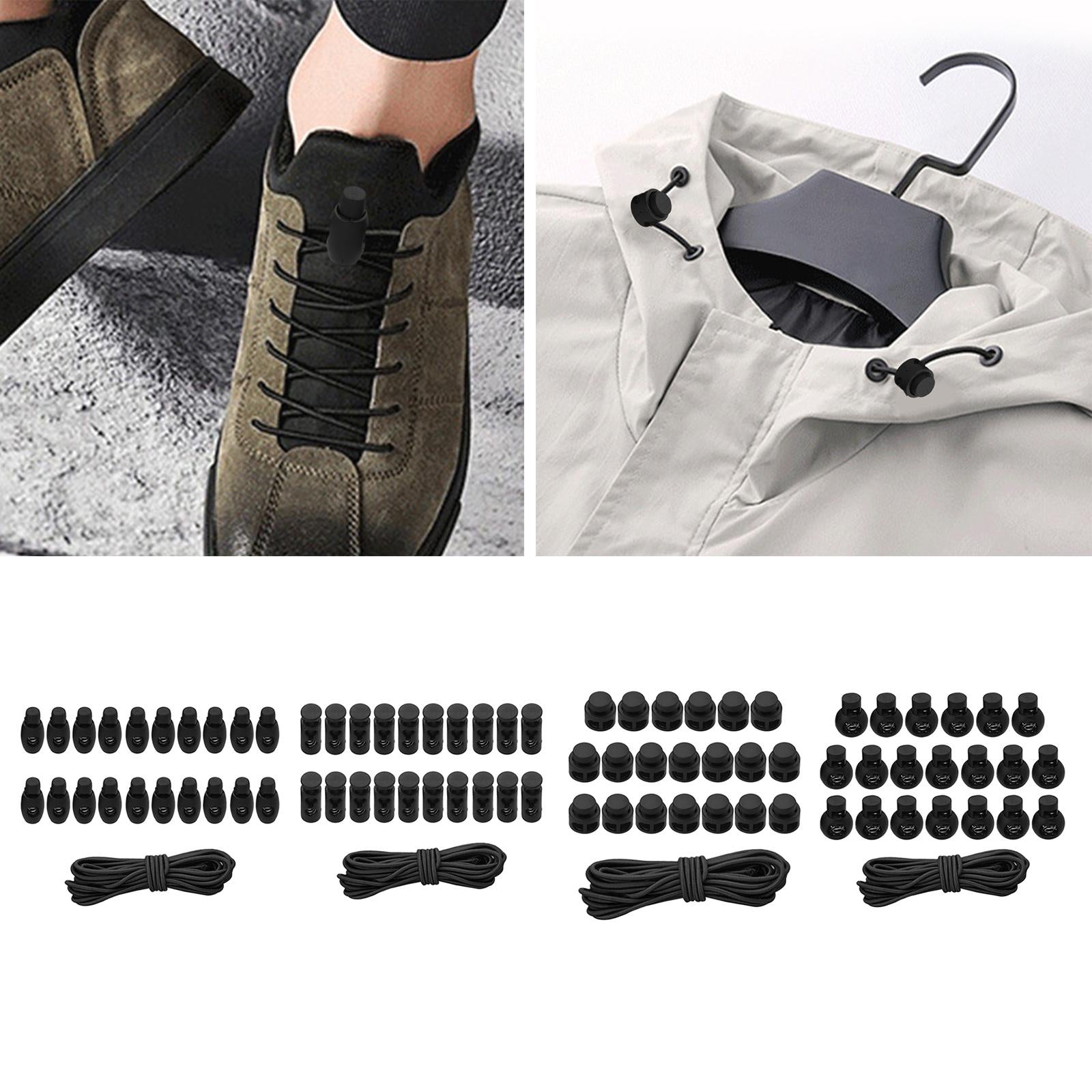 20pcs Plastic Cord Locks End Spring Loaded Slider + 3m Bungee Cord Style 1