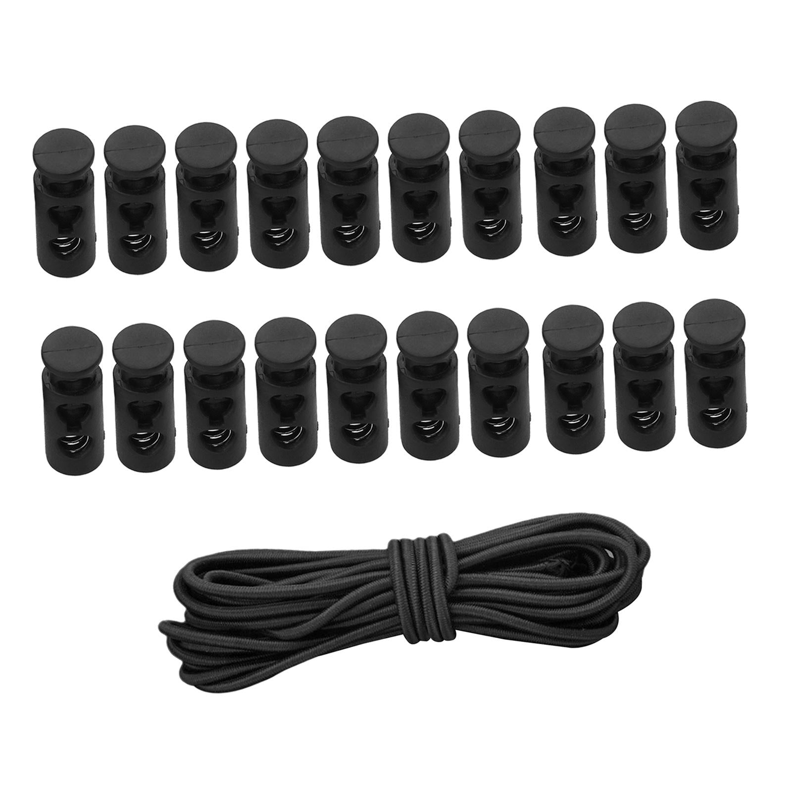 20pcs Plastic Cord Locks End Spring Loaded Slider + 3m Bungee Cord Style 2