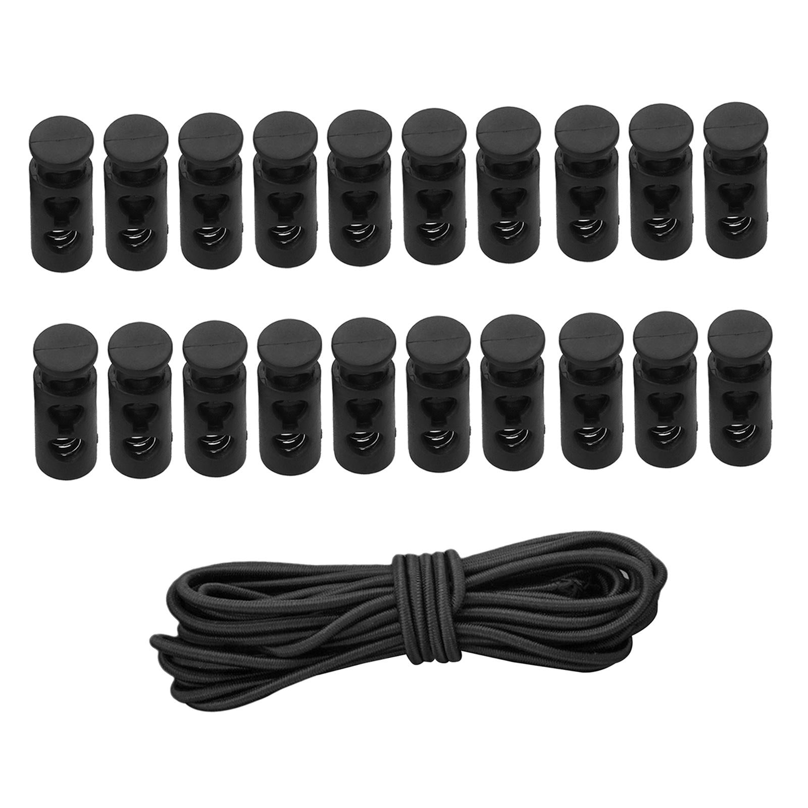 20pcs Plastic Cord Locks End Spring Loaded Slider + 3m Bungee Cord Style 2