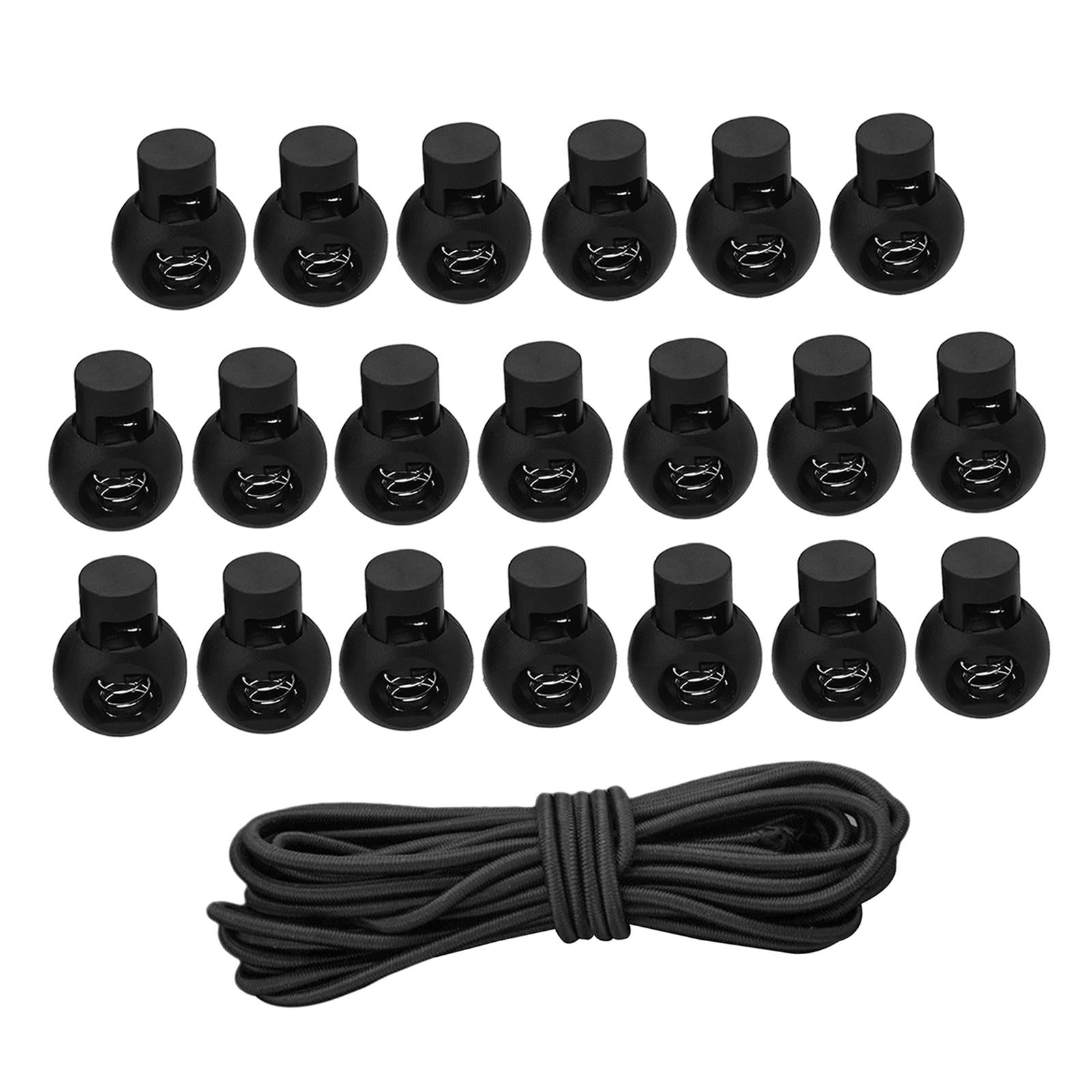 20pcs Plastic Cord Locks End Spring Loaded Slider + 3m Bungee Cord Style 4