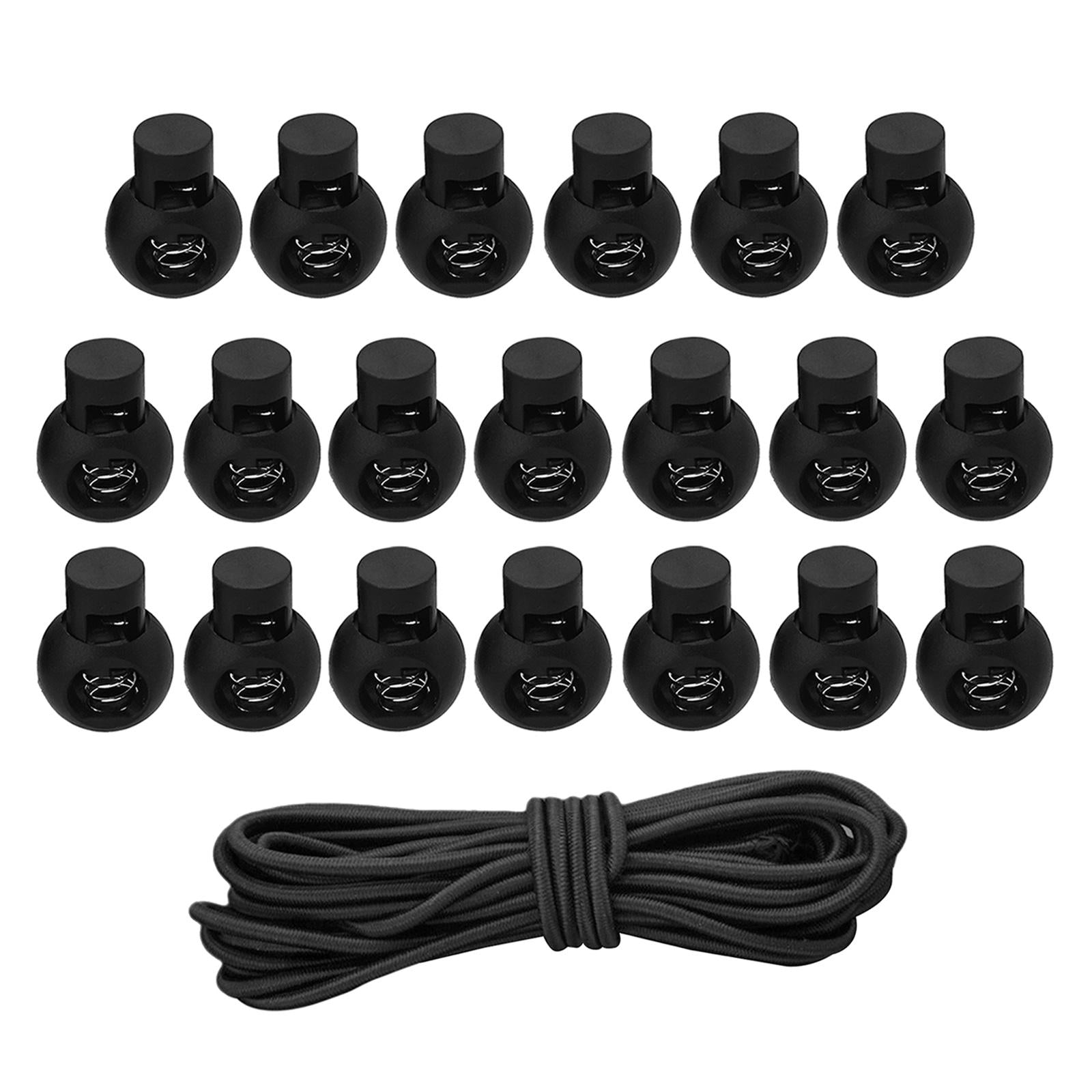 20pcs Plastic Cord Locks End Spring Loaded Slider + 3m Bungee Cord Style 4