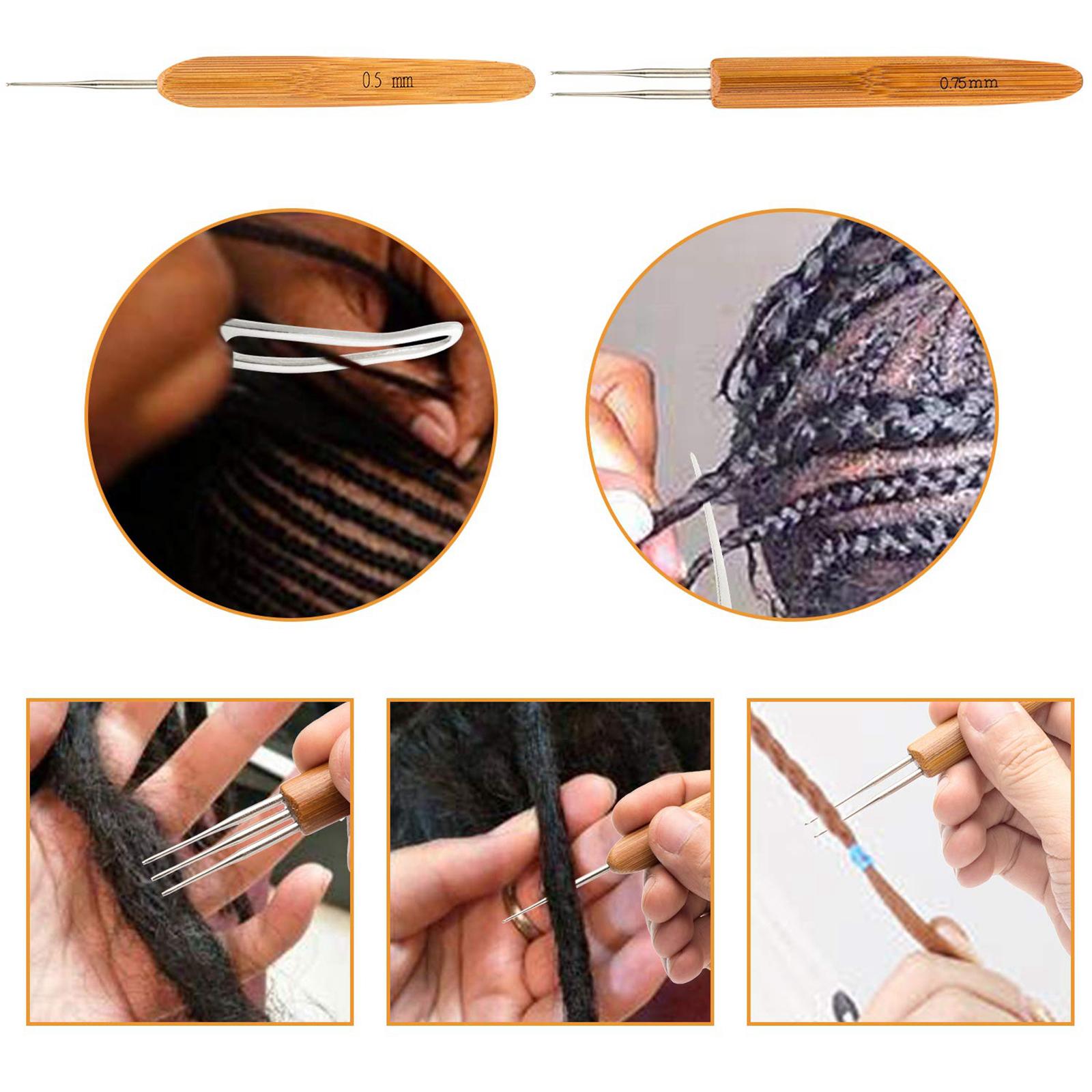 11x Crochet Needle Hooks Bamboo Handle Dreadlock Knit Hair Making Braiding