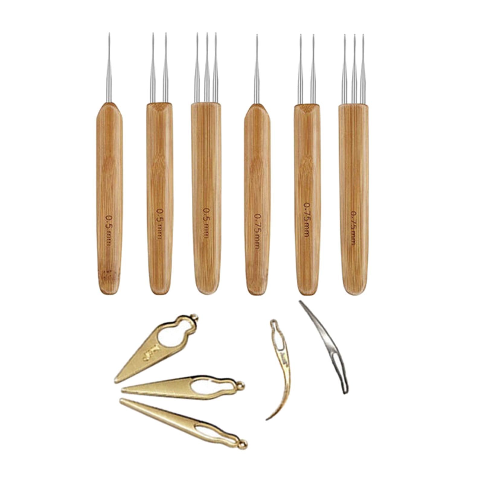 11x Crochet Needle Hooks Bamboo Handle Dreadlock Knit Hair Making Braiding
