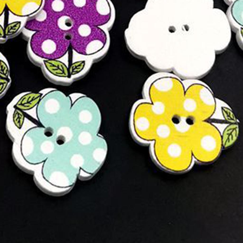 Pack of 50 Flower Painting Wooden Buttons 20mm for Sewing Scrapbook Crafting