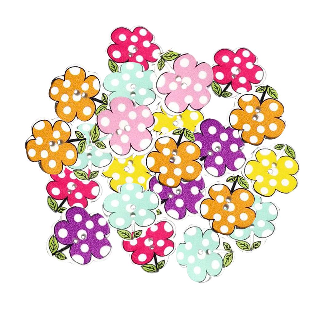 Pack of 50 Flower Painting Wooden Buttons 20mm for Sewing Scrapbook Crafting